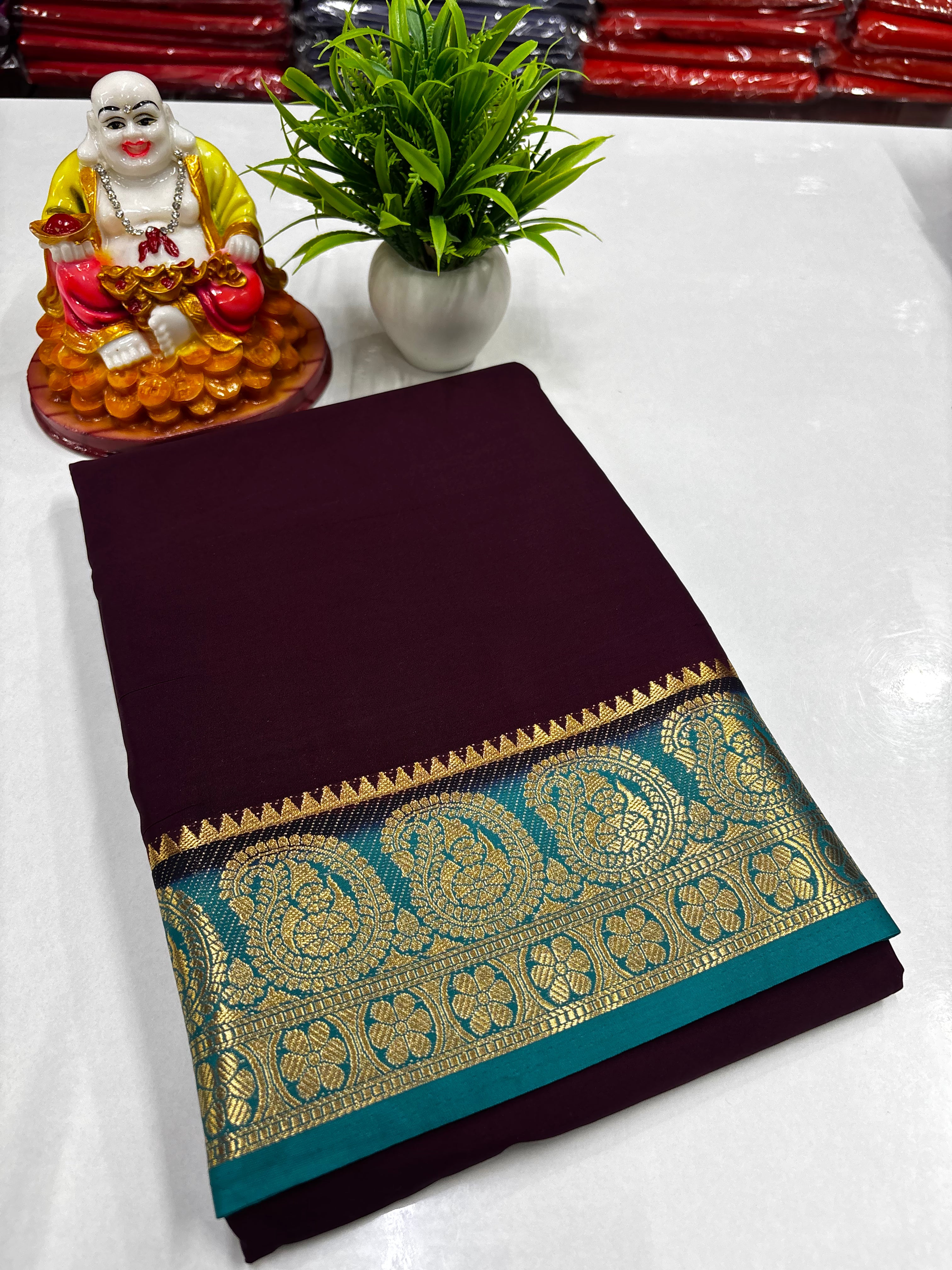 Premium Mysore Crepe Silk Saree with Beautiful Mango Border