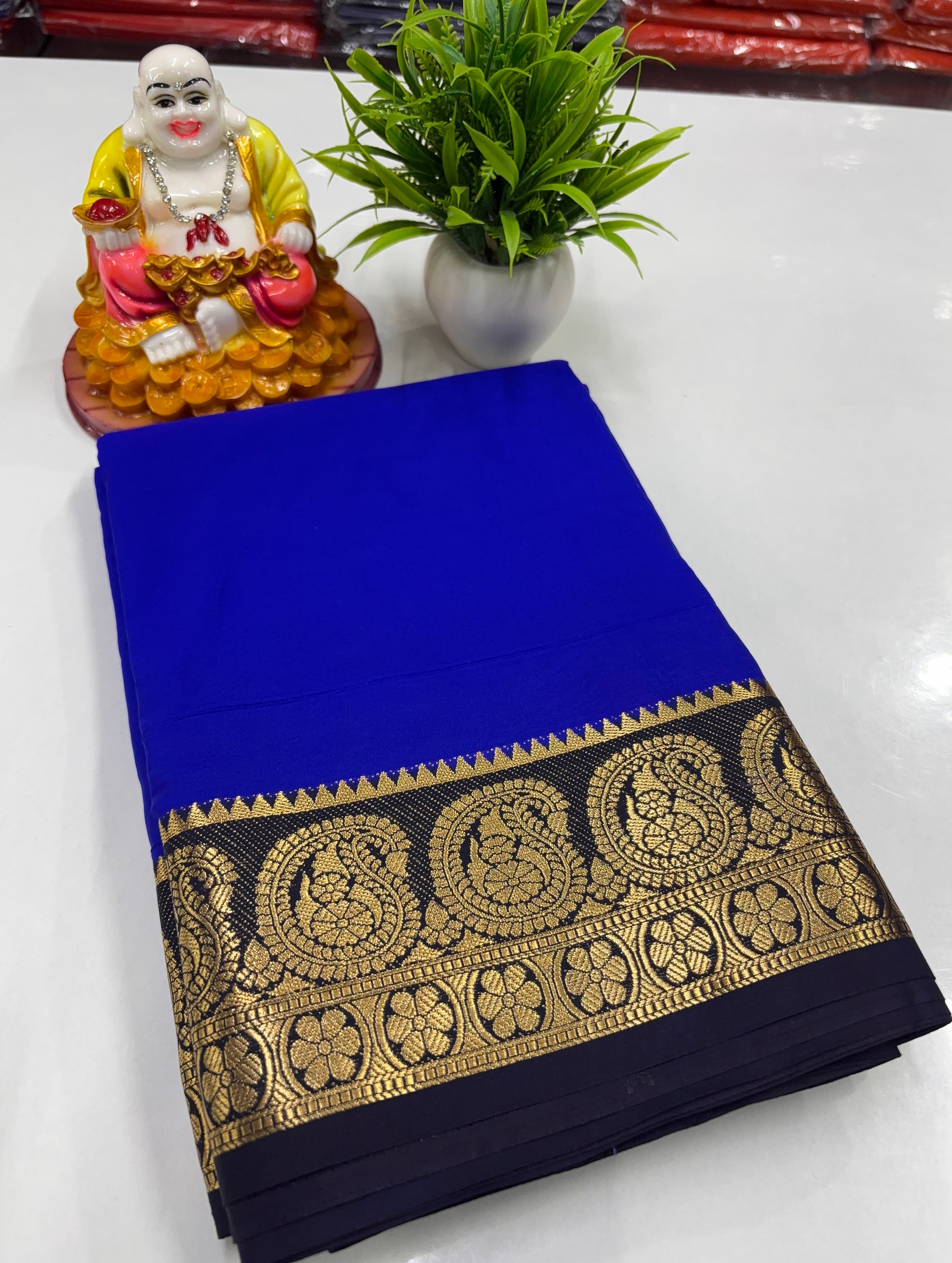 Premium Mysore Crepe Silk Saree with Beautiful Mango Border