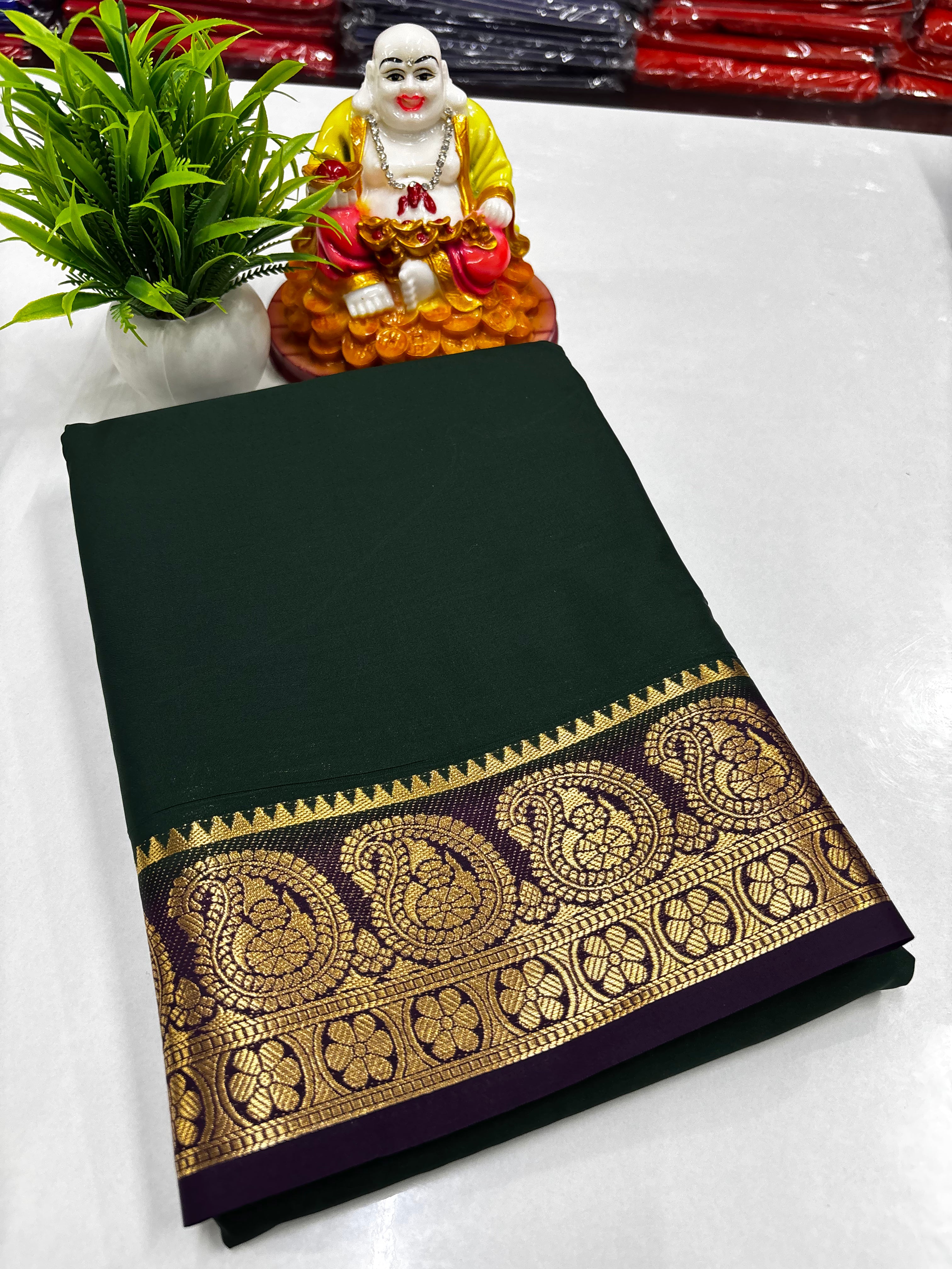 Premium Mysore Crepe Silk Saree with Beautiful Mango Border