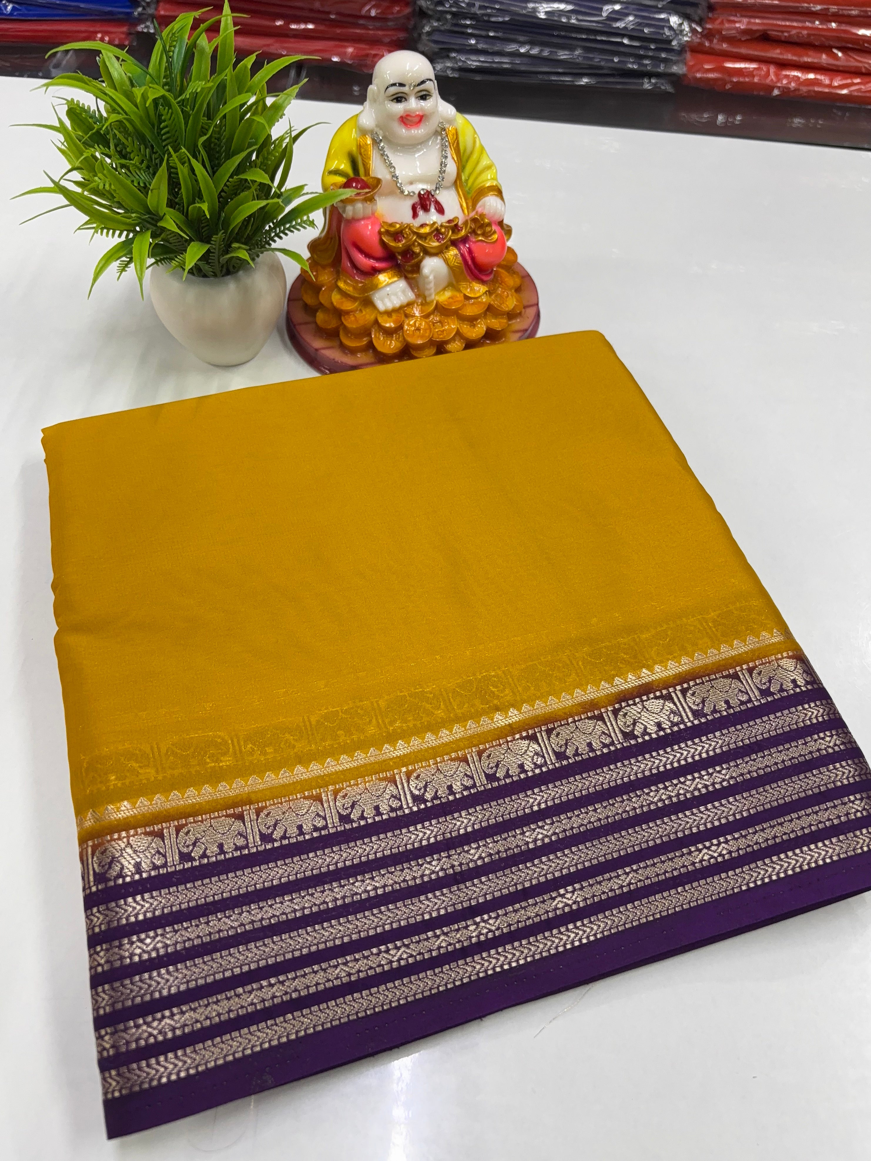 Mysore Crepe Silk Saree with Beautiful Elephant Border – By Padmavathi Silks and Sarees ✨