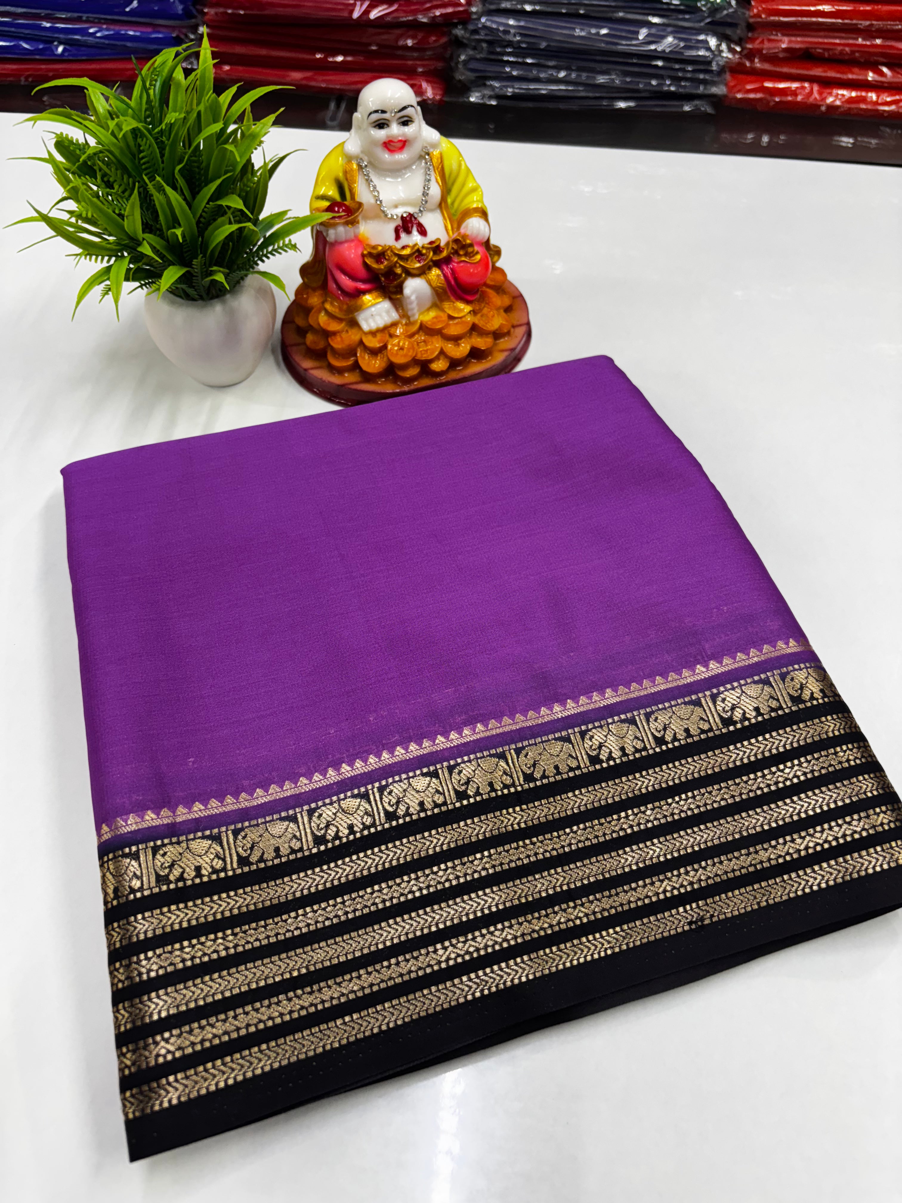 Mysore Crepe Silk Saree with Beautiful Elephant Border – By Padmavathi Silks and Sarees ✨