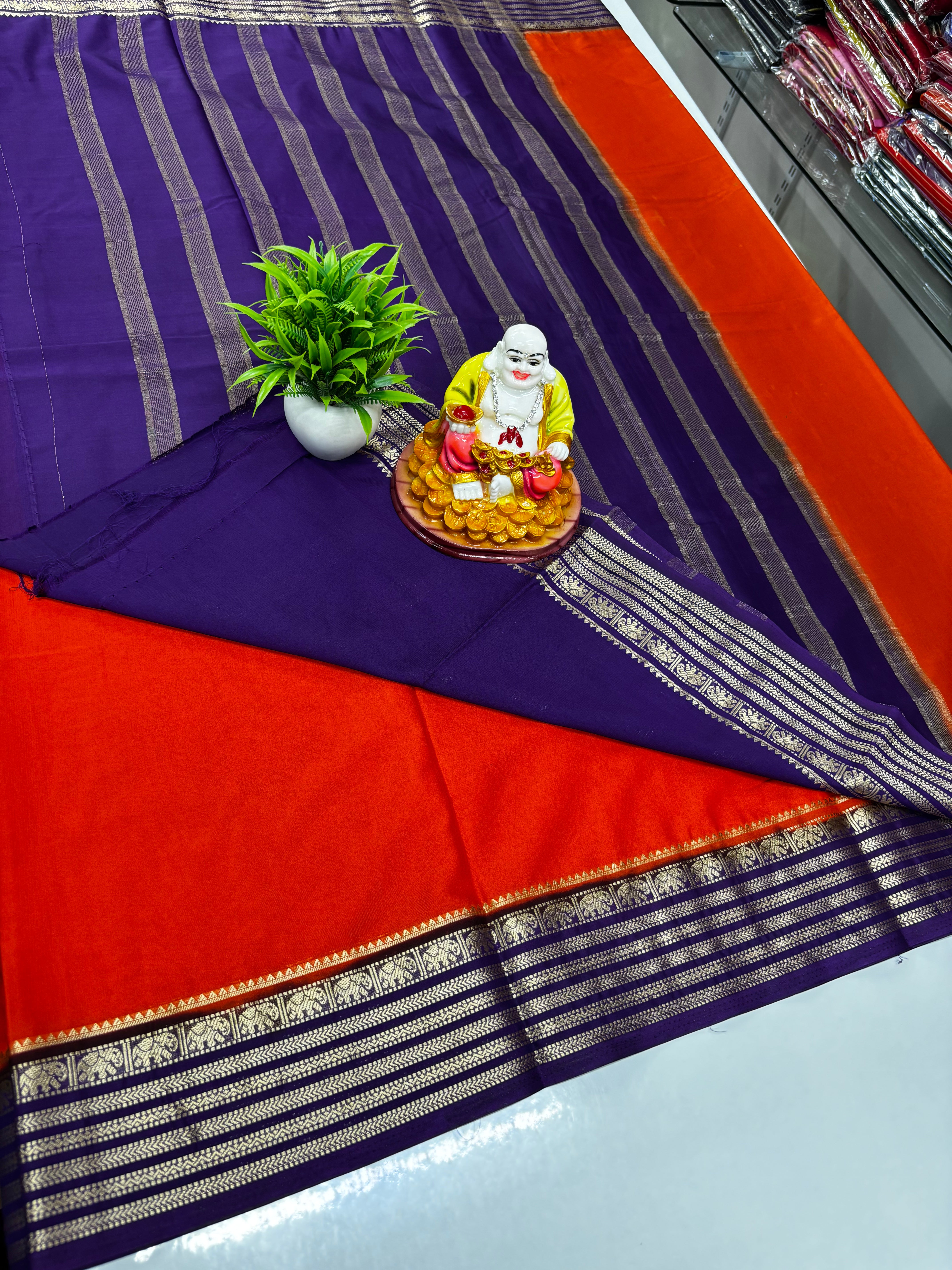 Mysore Crepe Silk Saree with Beautiful Elephant Border – By Padmavathi Silks and Sarees ✨