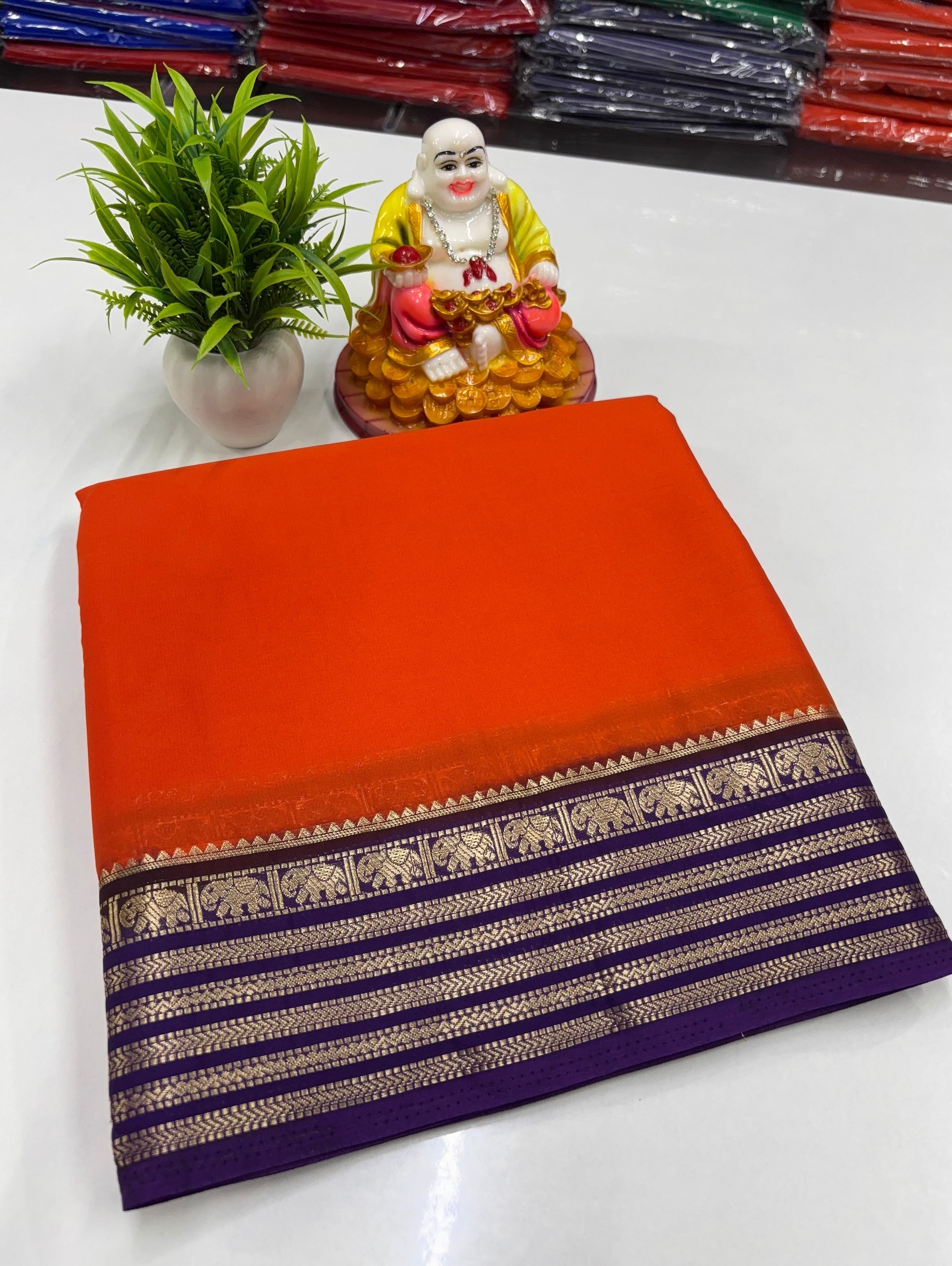 Mysore Crepe Silk Saree with Beautiful Elephant Border – By Padmavathi Silks and Sarees ✨