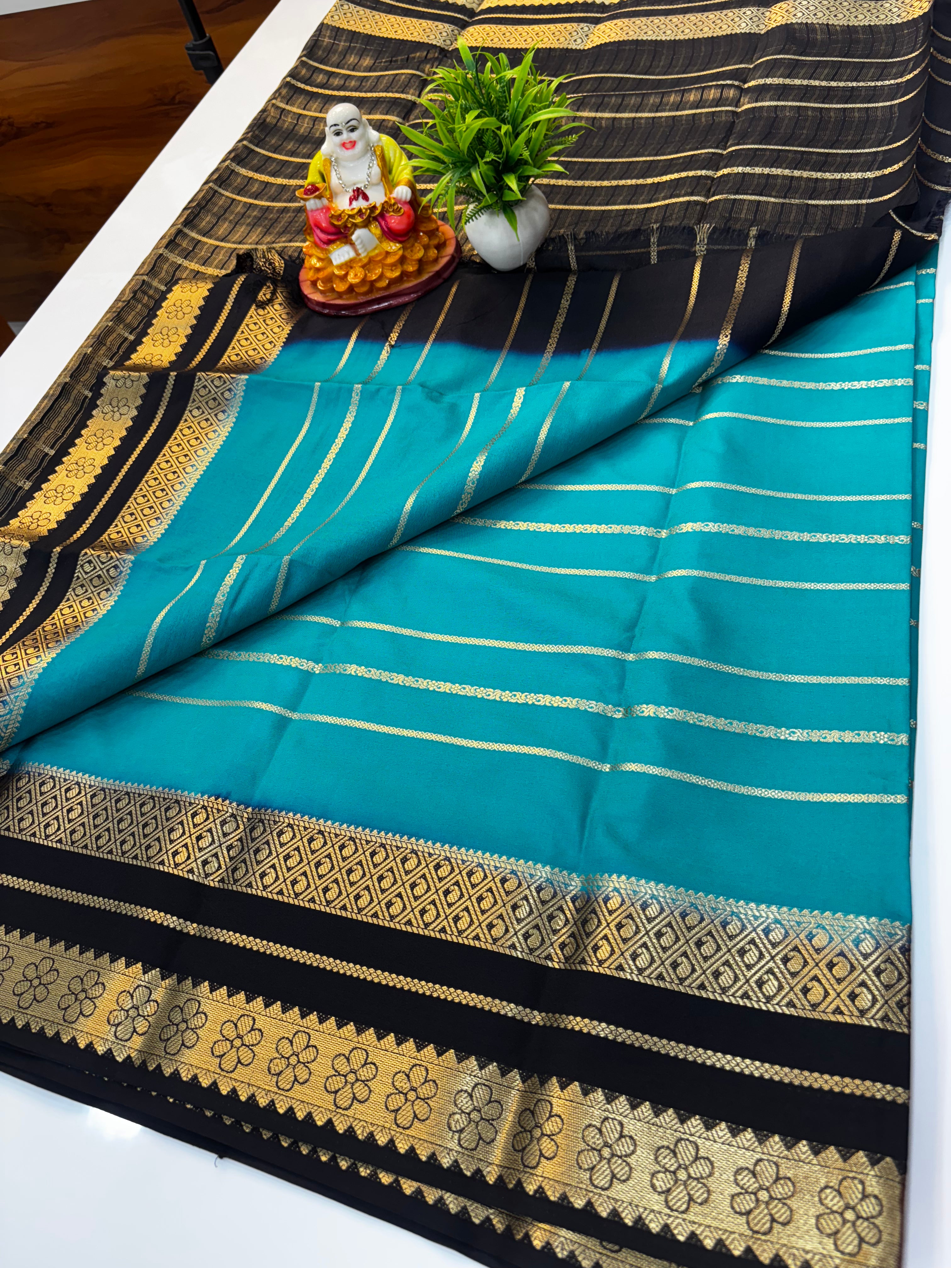 Mysore Crepe Silk Saree with Stripes & Rich Pallu – Padmavathi Silks and Sarees