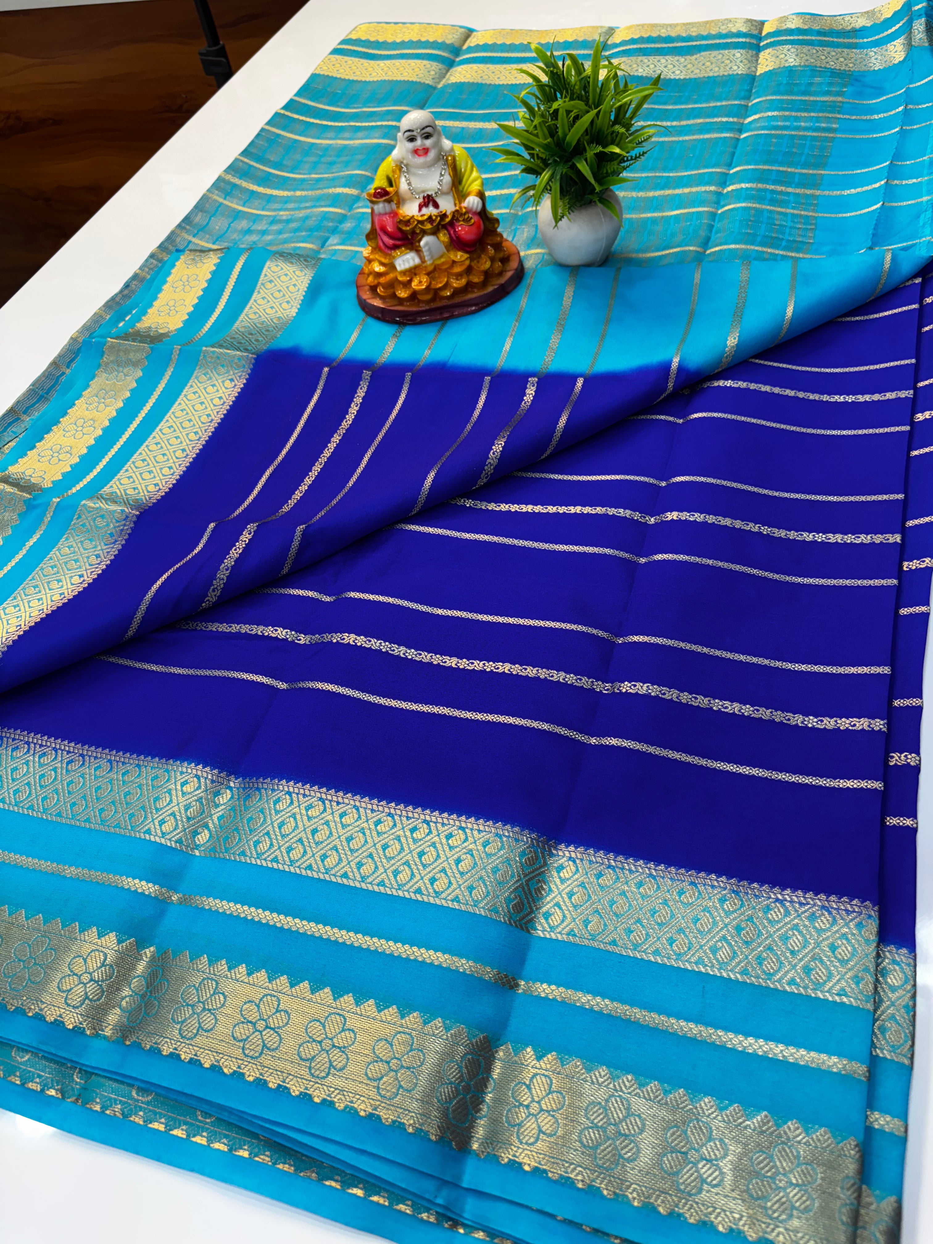 Mysore Crepe Silk Saree with Stripes & Rich Pallu – Padmavathi Silks and Sarees