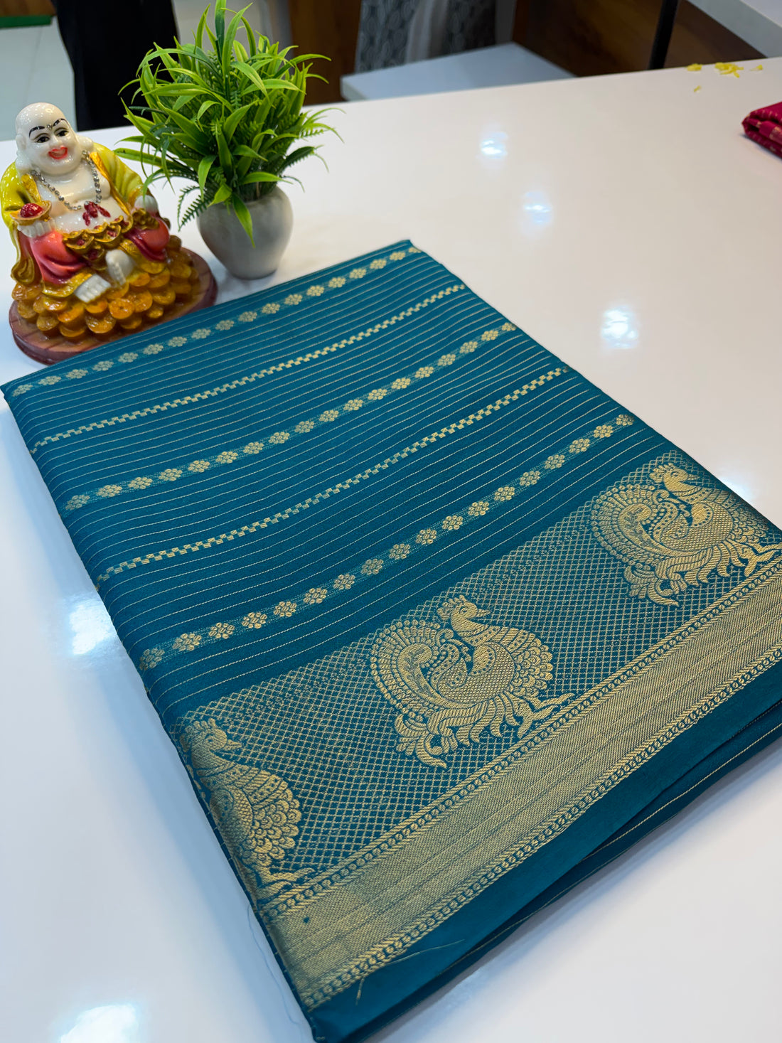 Mysore Crepe Silk Saree with Peacock Border & Stripes | Padmavathi Silks and Sarees…
