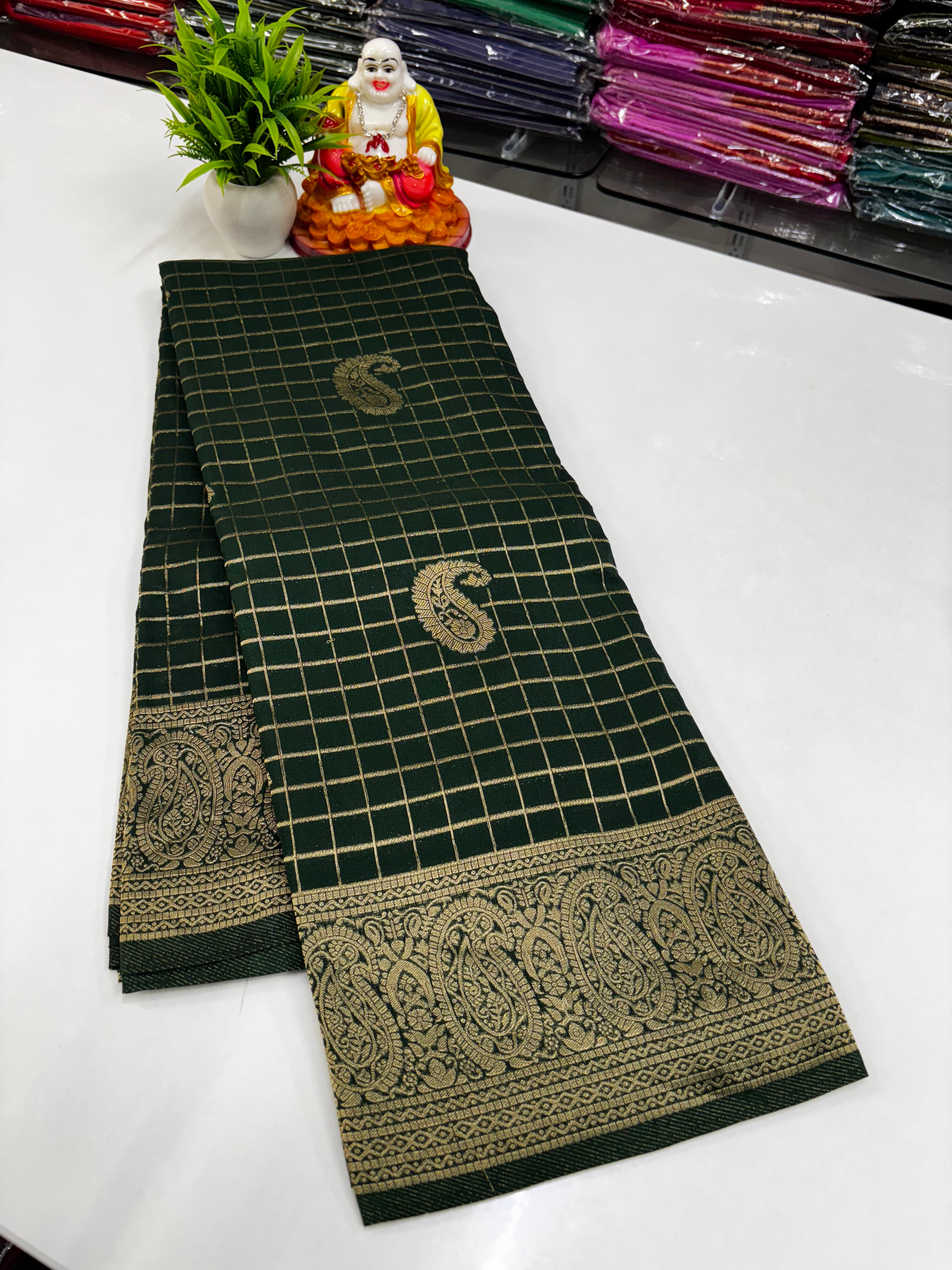 Premium Georgette Saree with Chex Pattern & Mango Design Rich Pallu