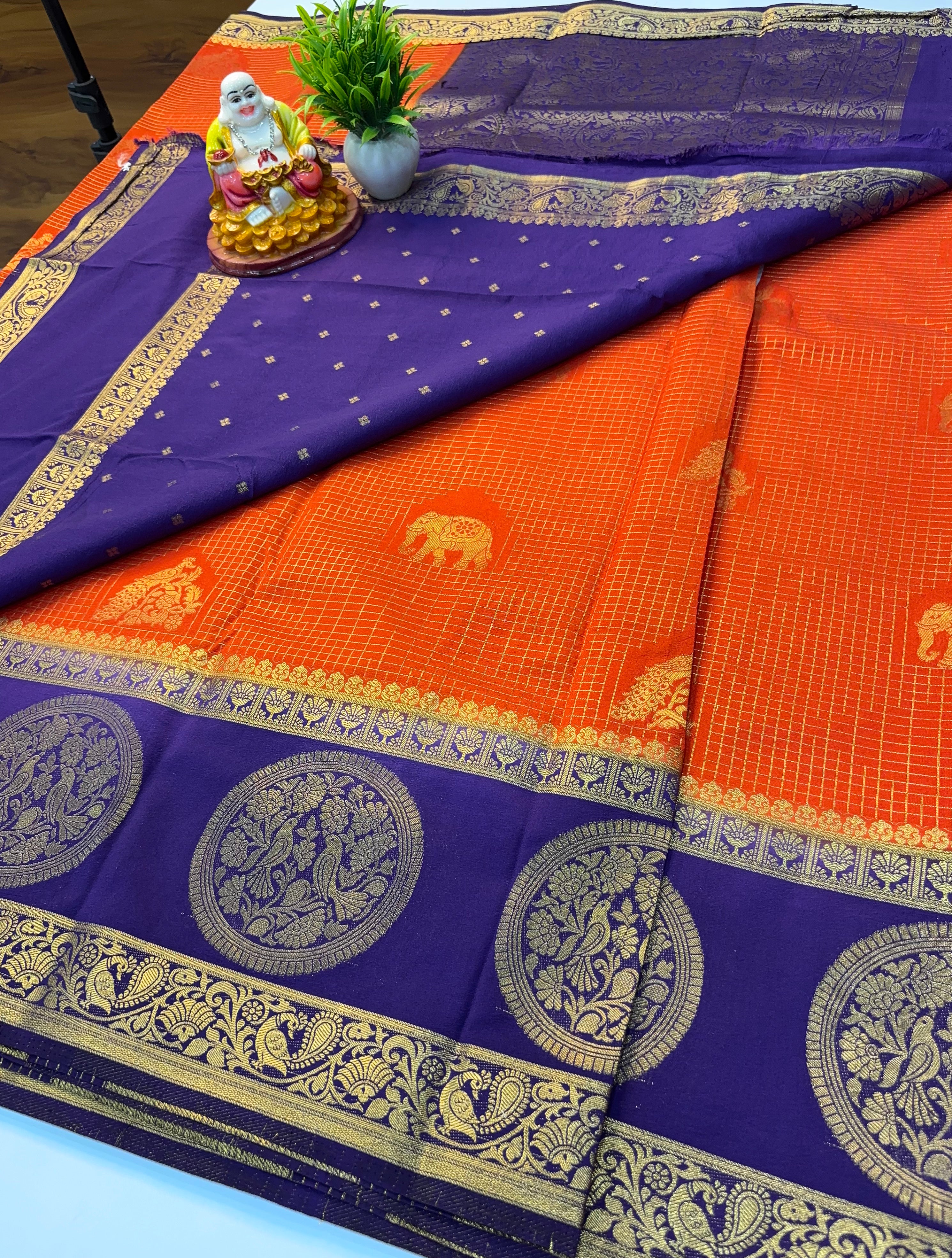 Premium Georgette Saree with Checks Pattern & Rich Pallu