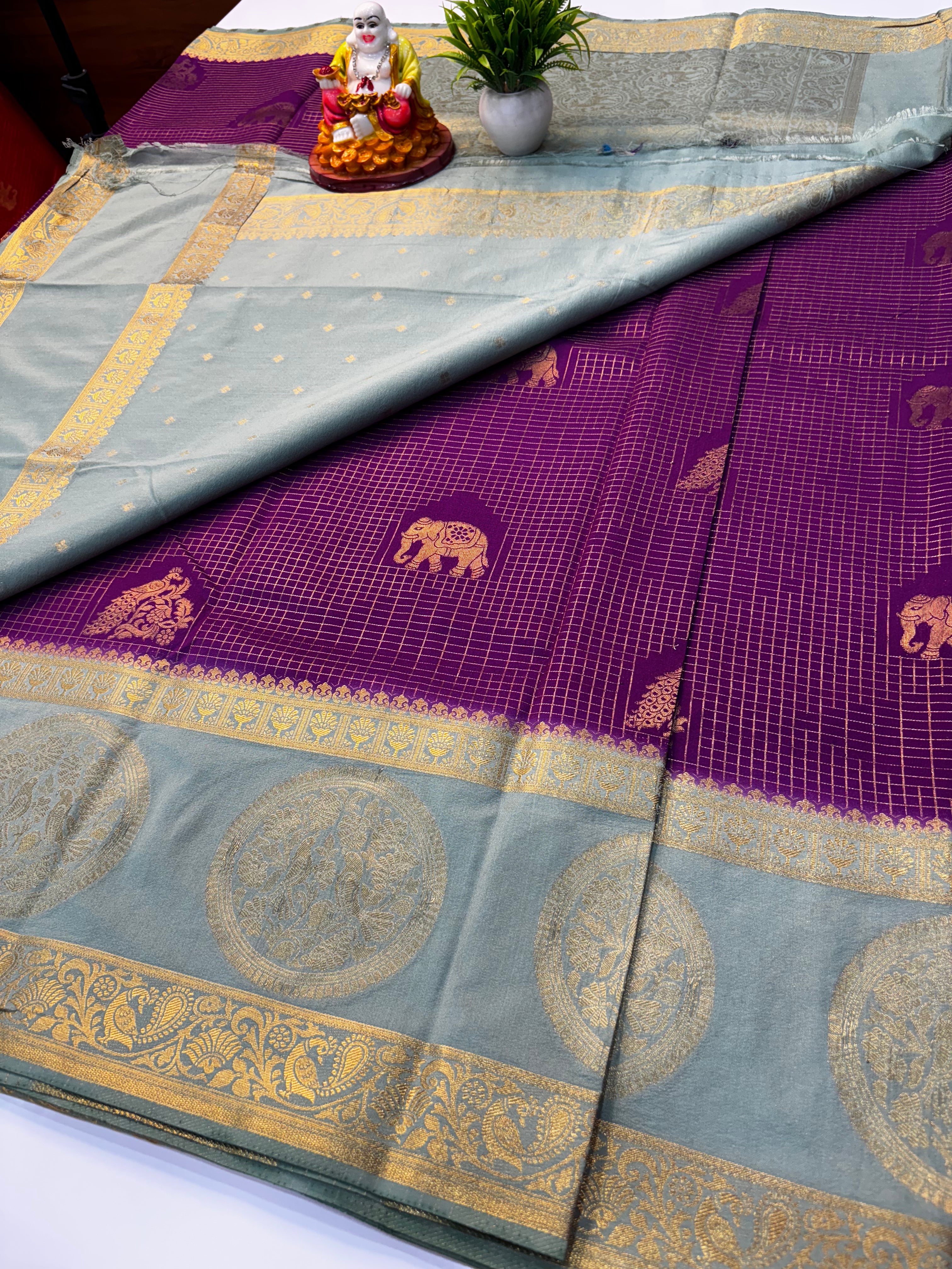 Premium Georgette Saree with Checks Pattern & Rich Pallu