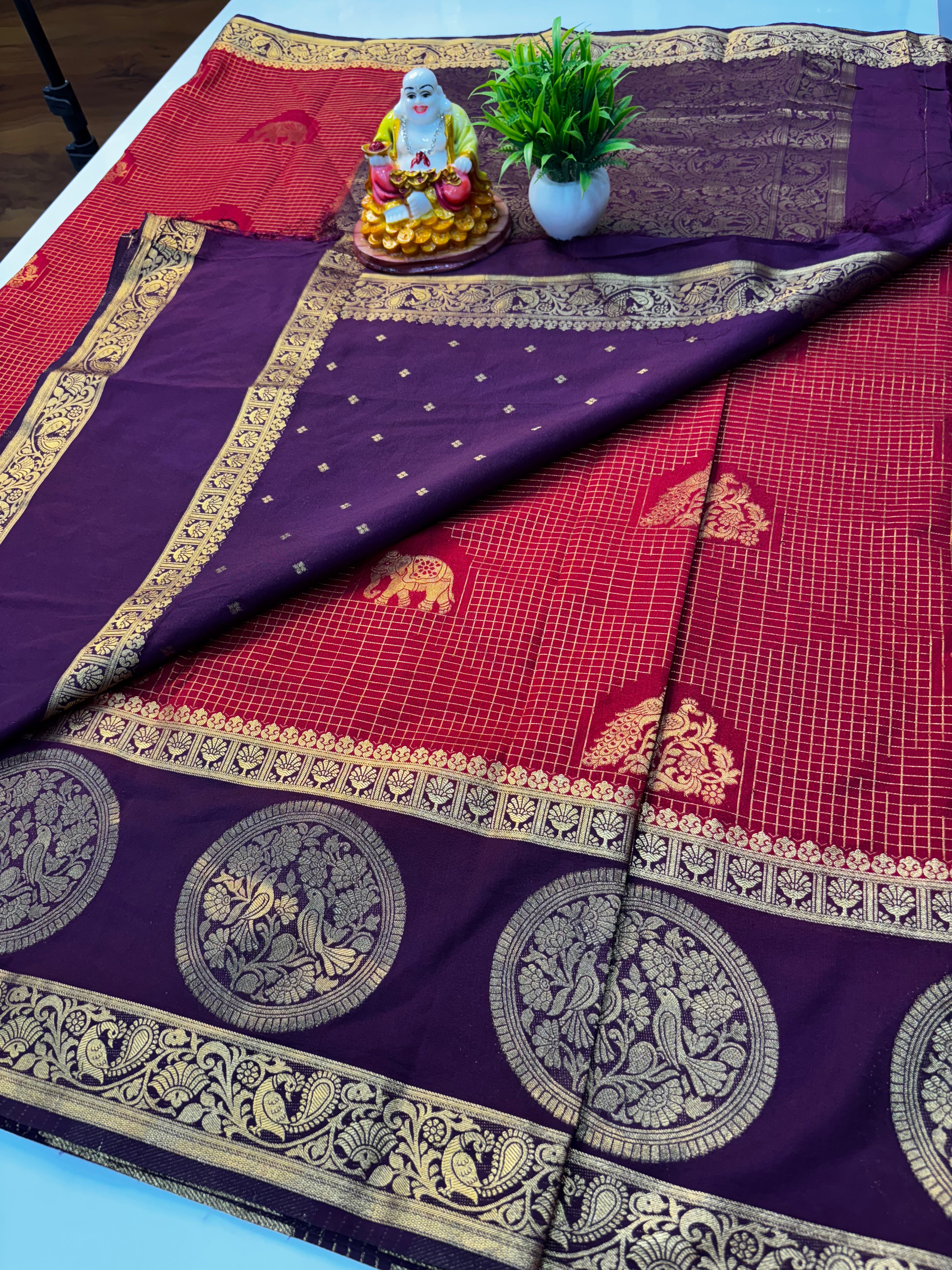 Premium Georgette Saree with Checks Pattern & Rich Pallu
