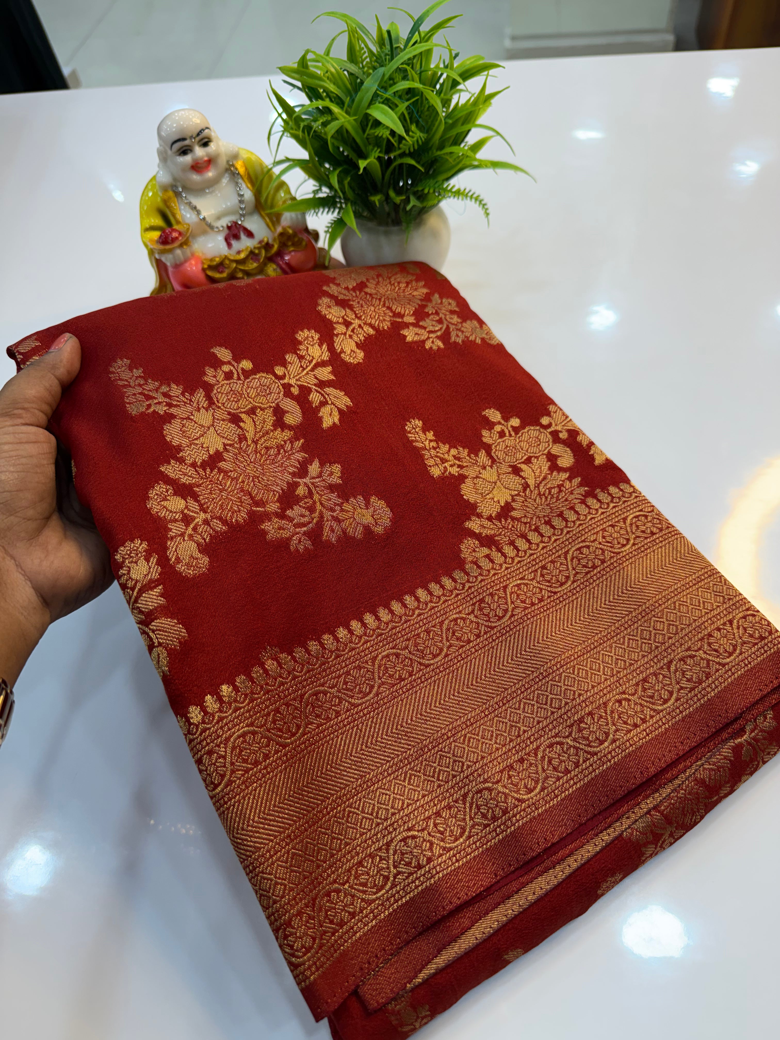Jaal Pattern Georgette Saree with Rich Pallu &amp; Butta Blouse | Padmavathi Silks and Sarees…