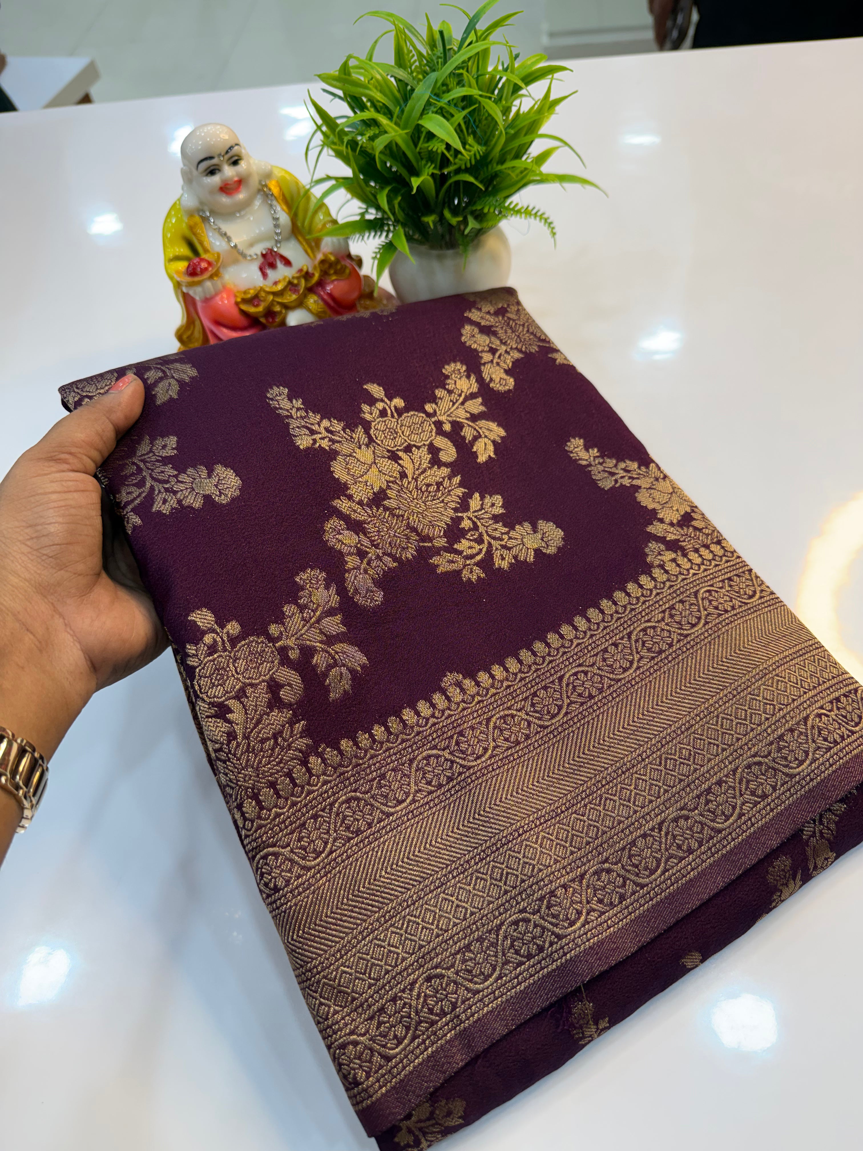 Jaal Pattern Georgette Saree with Rich Pallu &amp; Butta Blouse | Padmavathi Silks and Sarees…