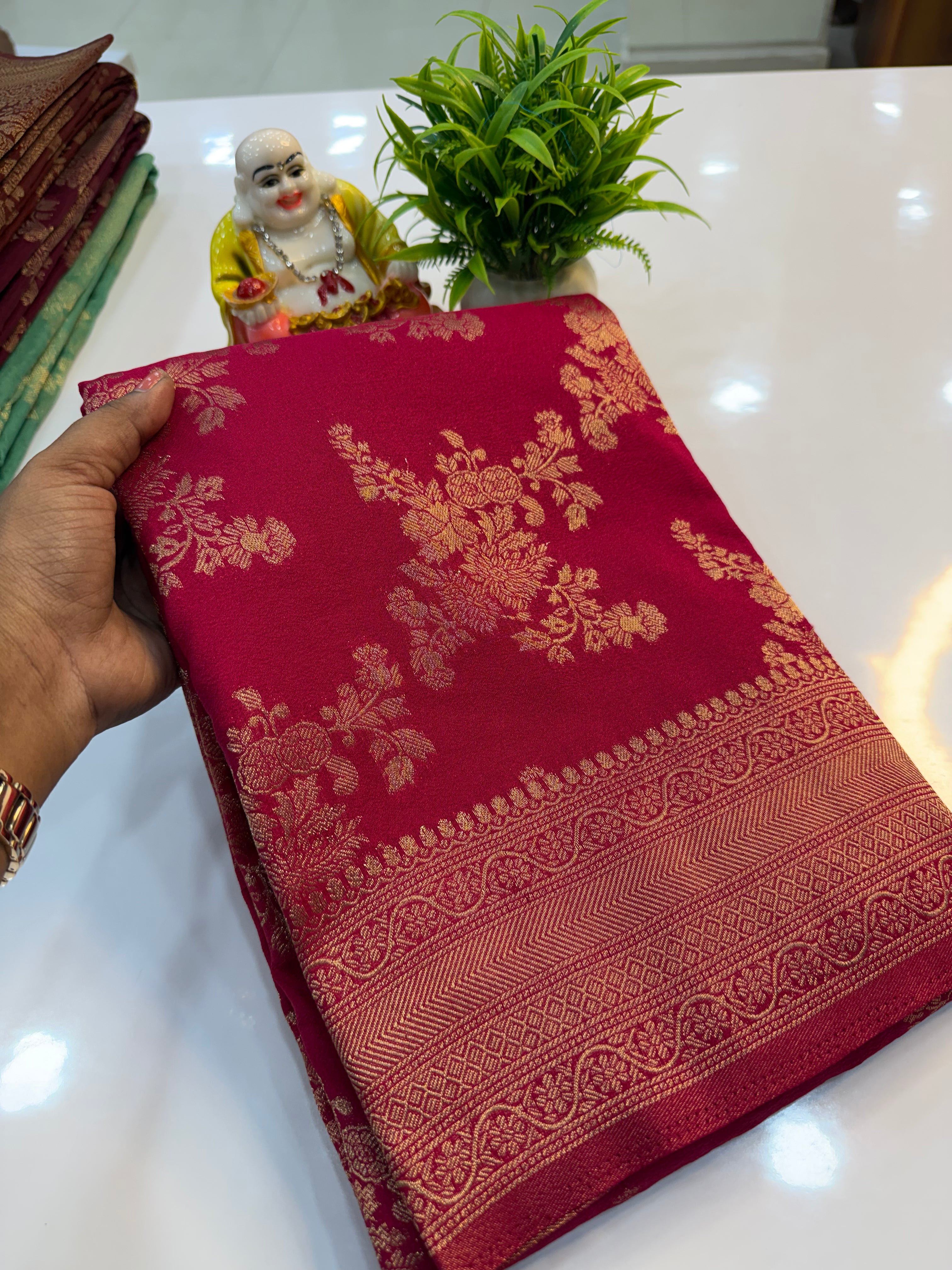 Jaal Pattern Georgette Saree with Rich Pallu &amp; Butta Blouse | Padmavathi Silks and Sare….