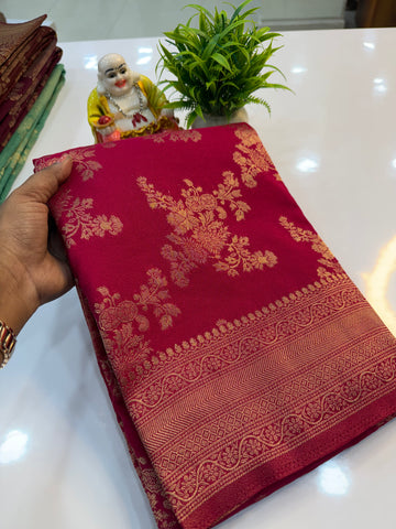 Jaal Pattern Georgette Saree with Rich Pallu &amp; Butta Blouse | Padmavathi Silks and Sare….