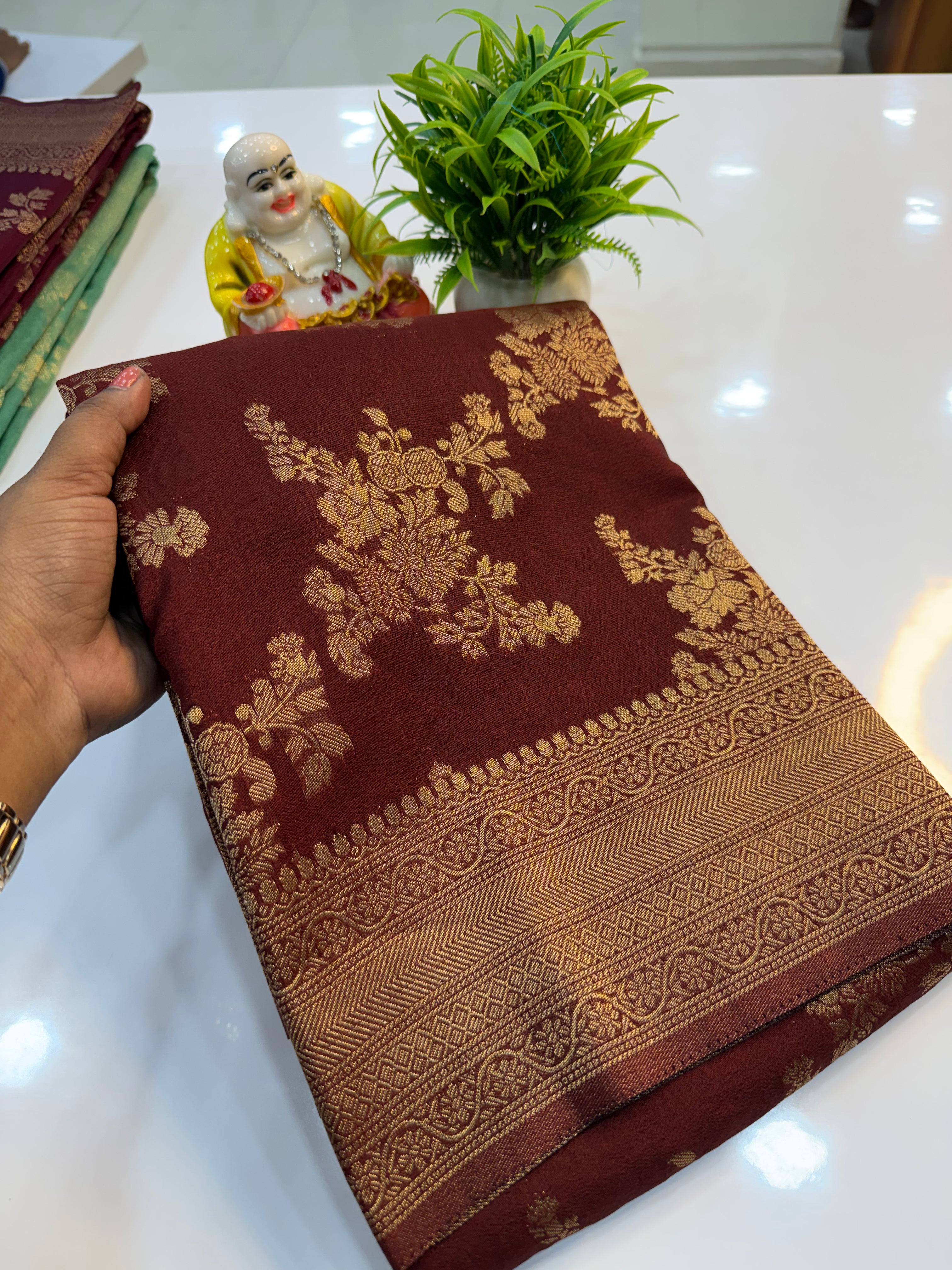 Jaal Pattern Georgette Saree with Rich Pallu &amp; Butta Blouse | Padmavathi Silks and Sarees…