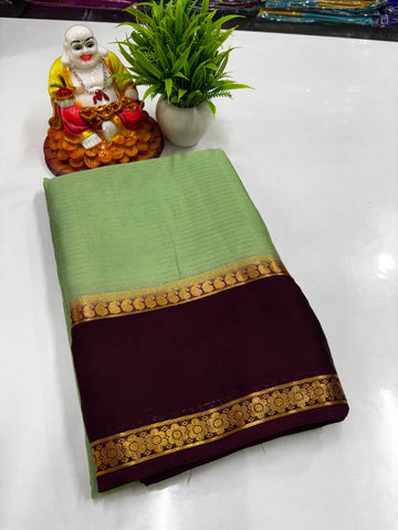 Mysore Crepe Silk Saree with Mango Bentex Border & Stripes Pattern
