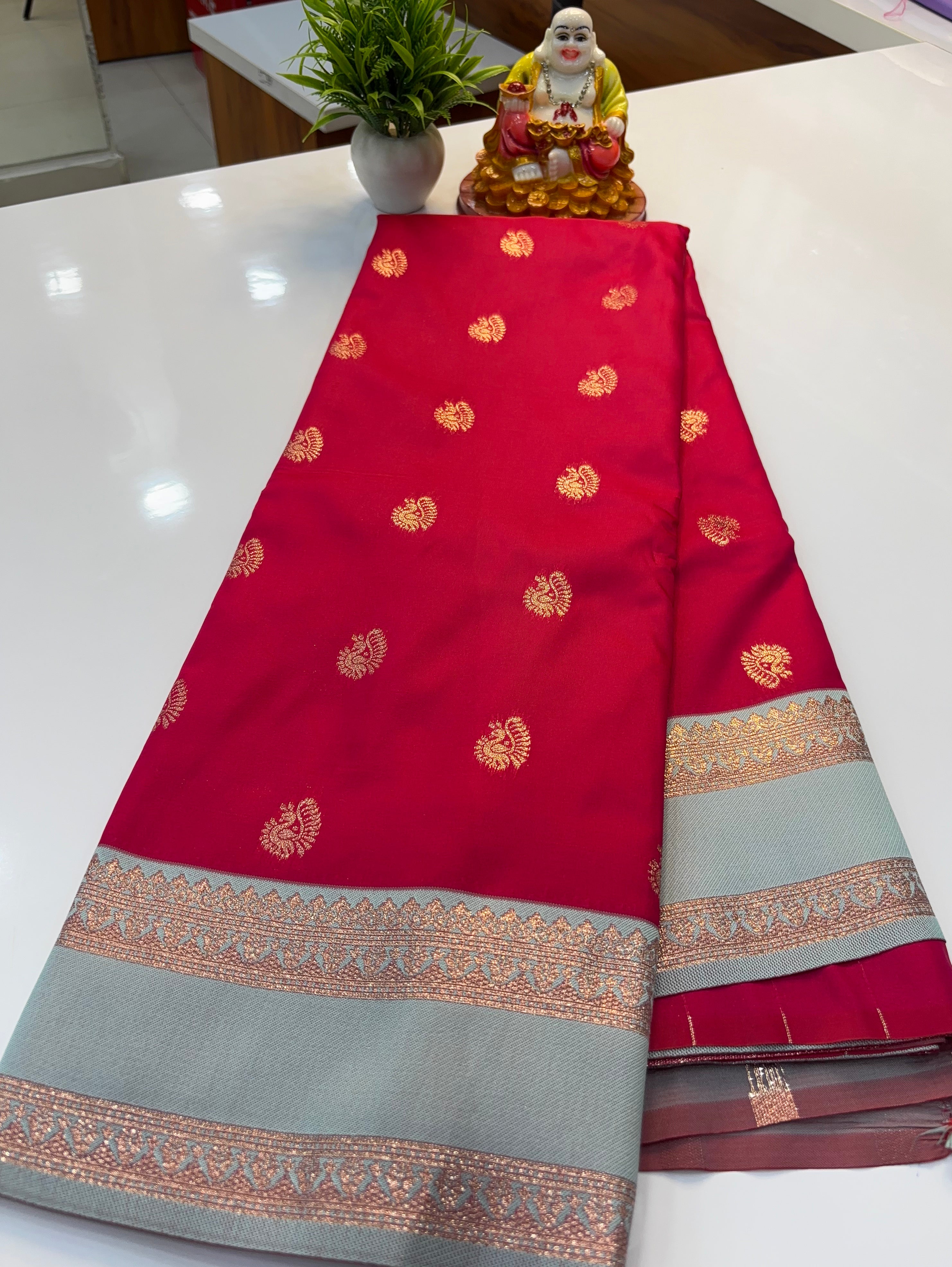 Semi Silk Saree with Elegant Peacock Design & Rich Pallu