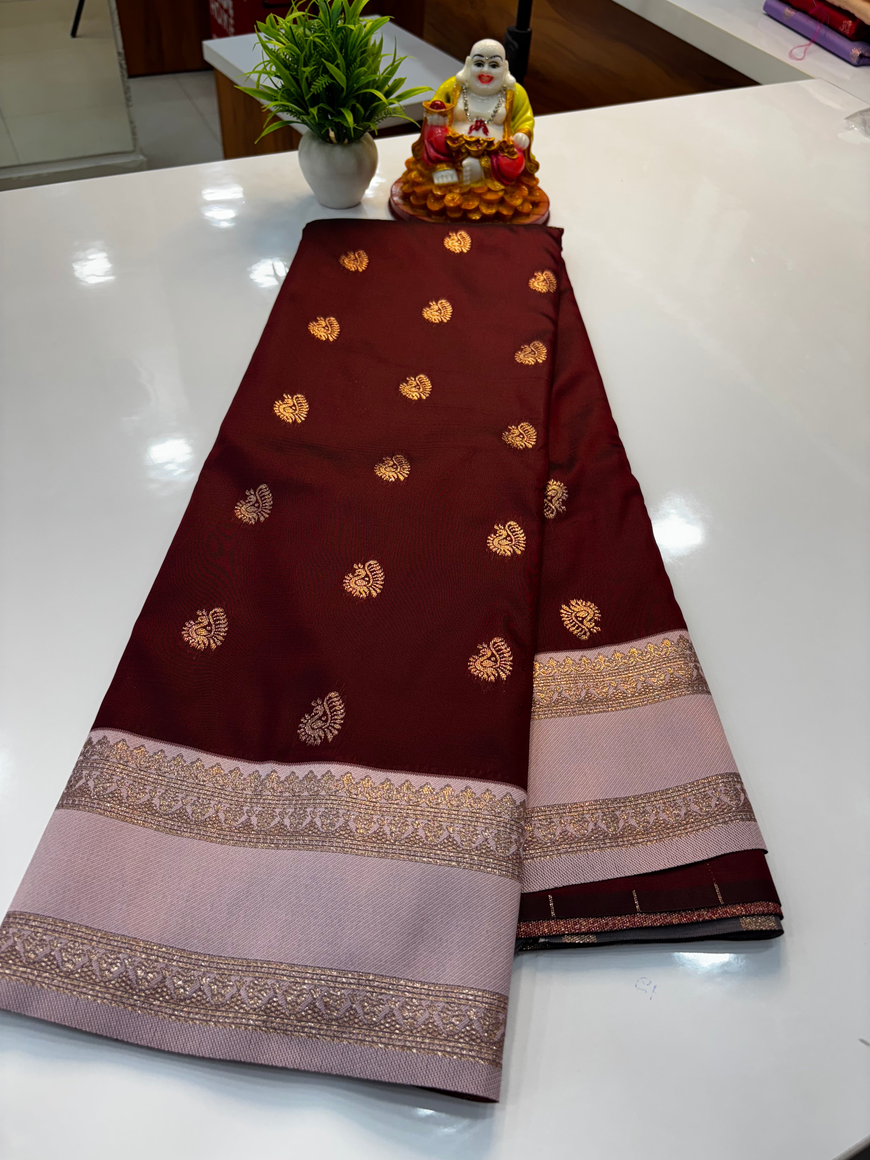 Semi Silk Saree with Elegant Peacock Design & Rich Pallu