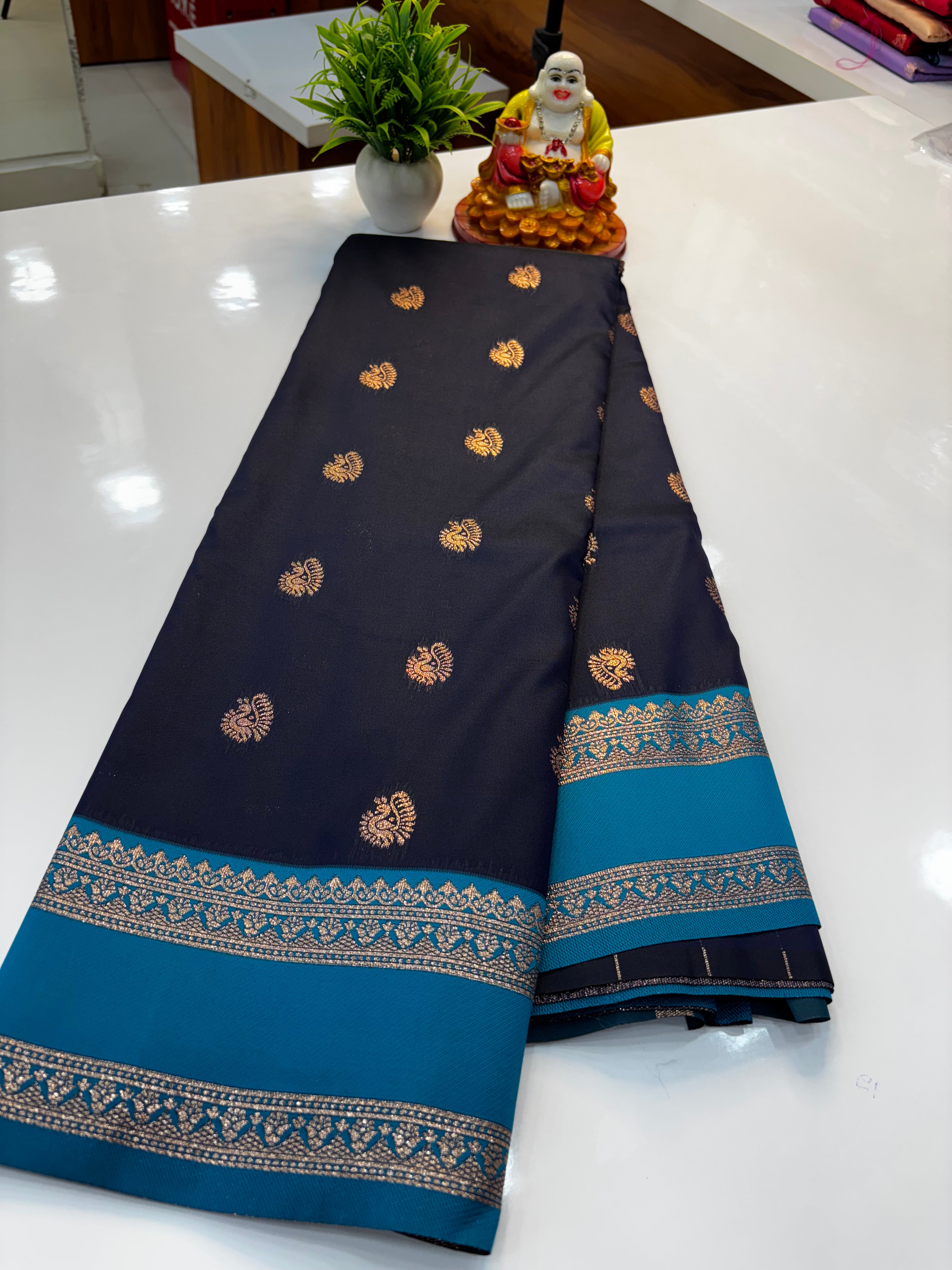 Semi Silk Saree with Elegant Peacock Design & Rich Pallu