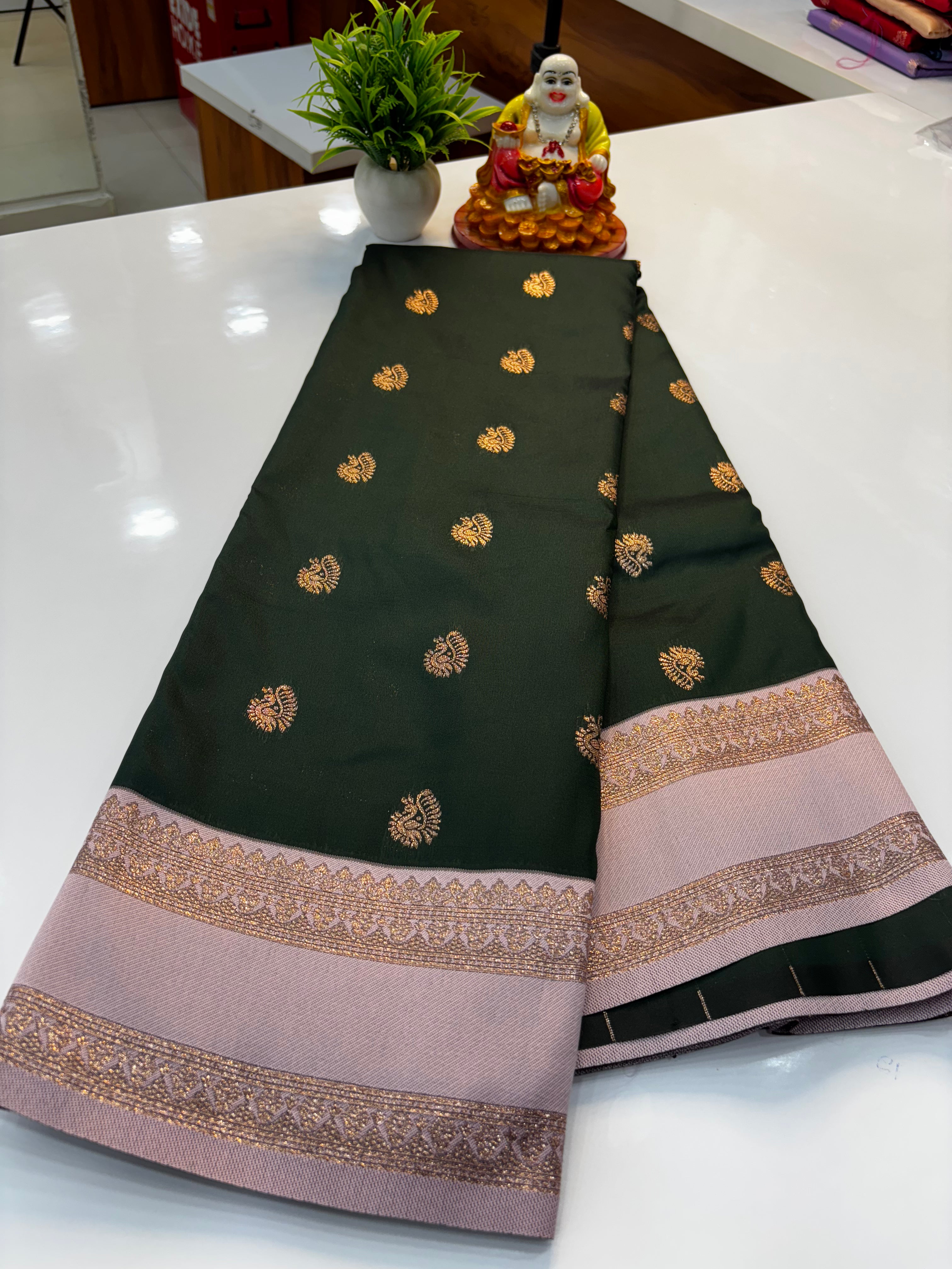Semi Silk Saree with Elegant Peacock Design & Rich Pallu