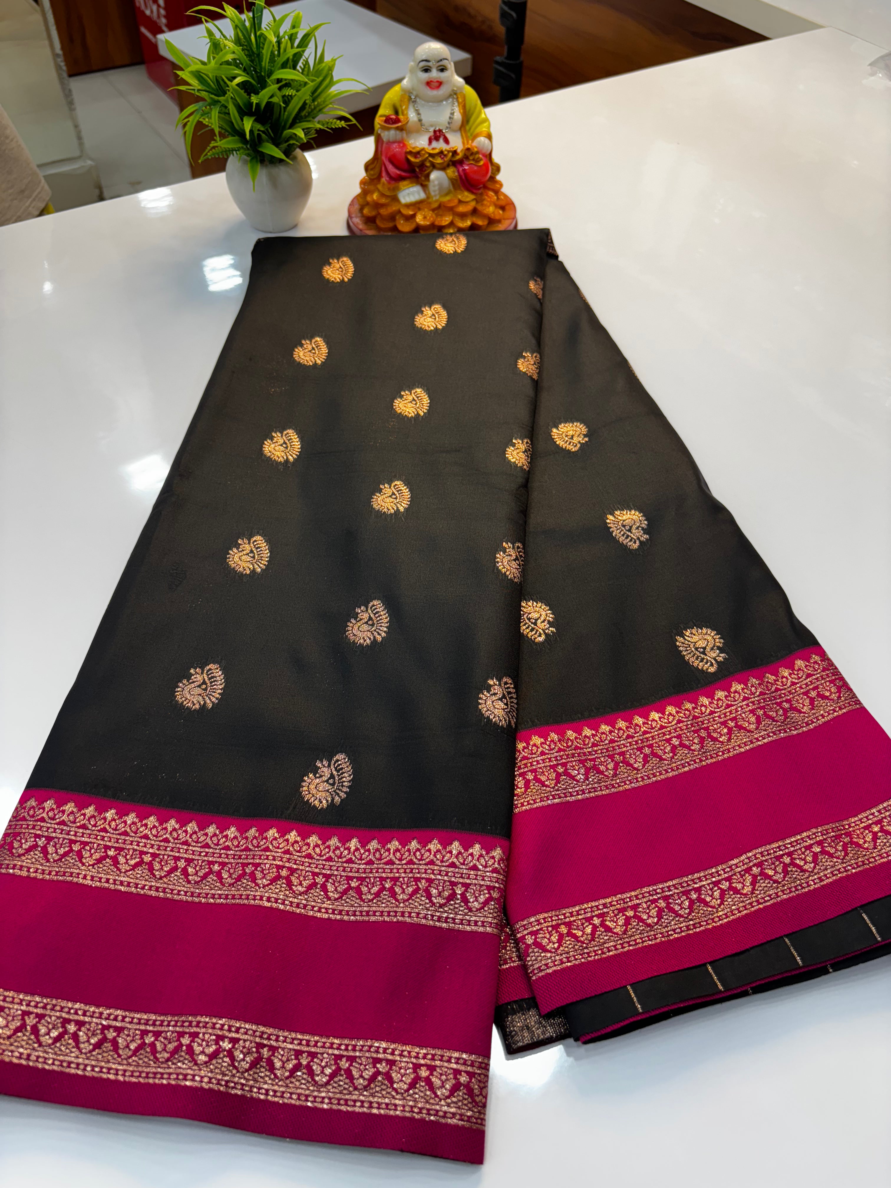 Semi Silk Saree with Elegant Peacock Design & Rich Pallu