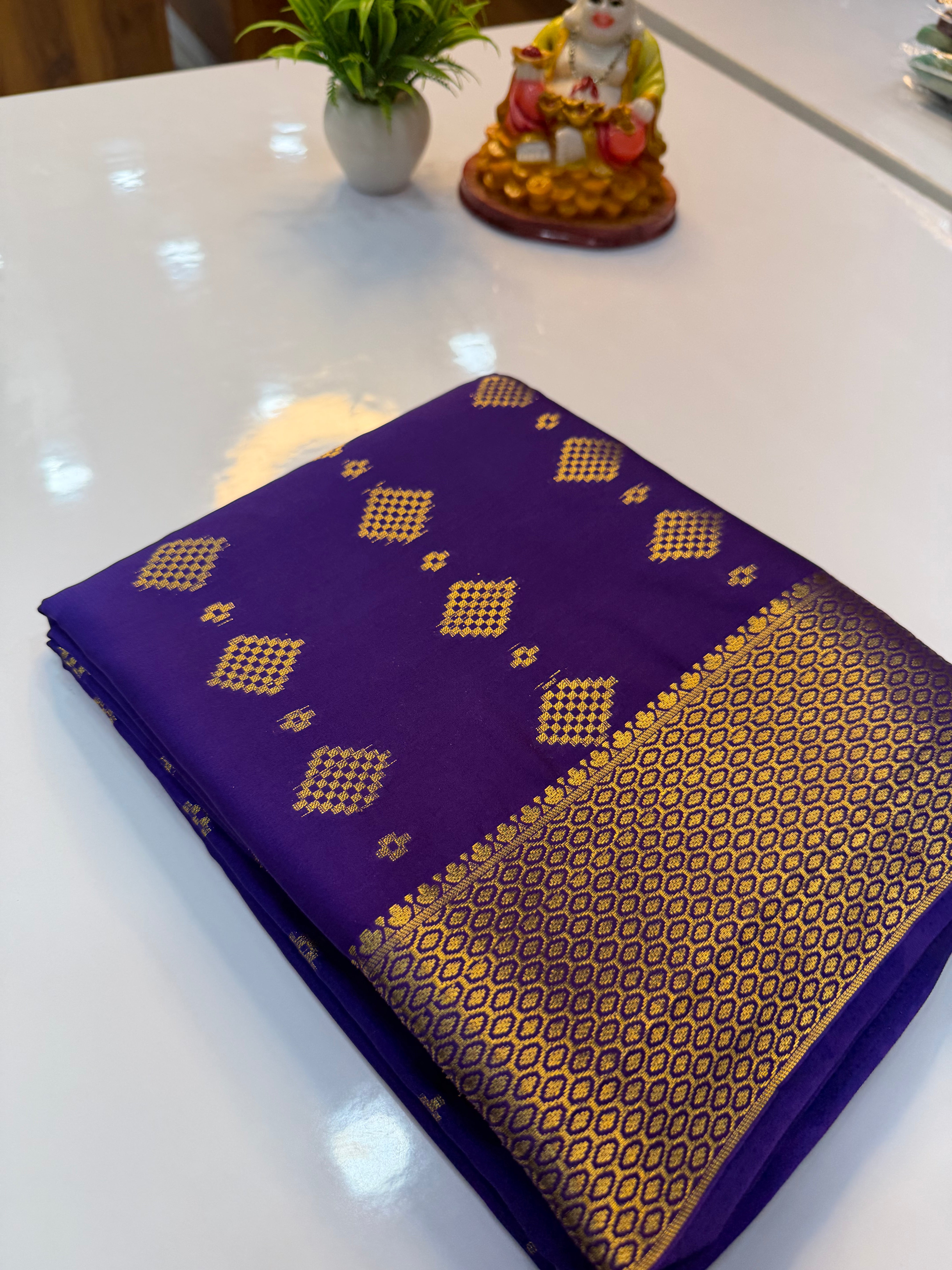Premium Mysore Crepe Silk Saree with Beautiful Buttas & Rich Pallu | Padmavathi Silks and Sarees