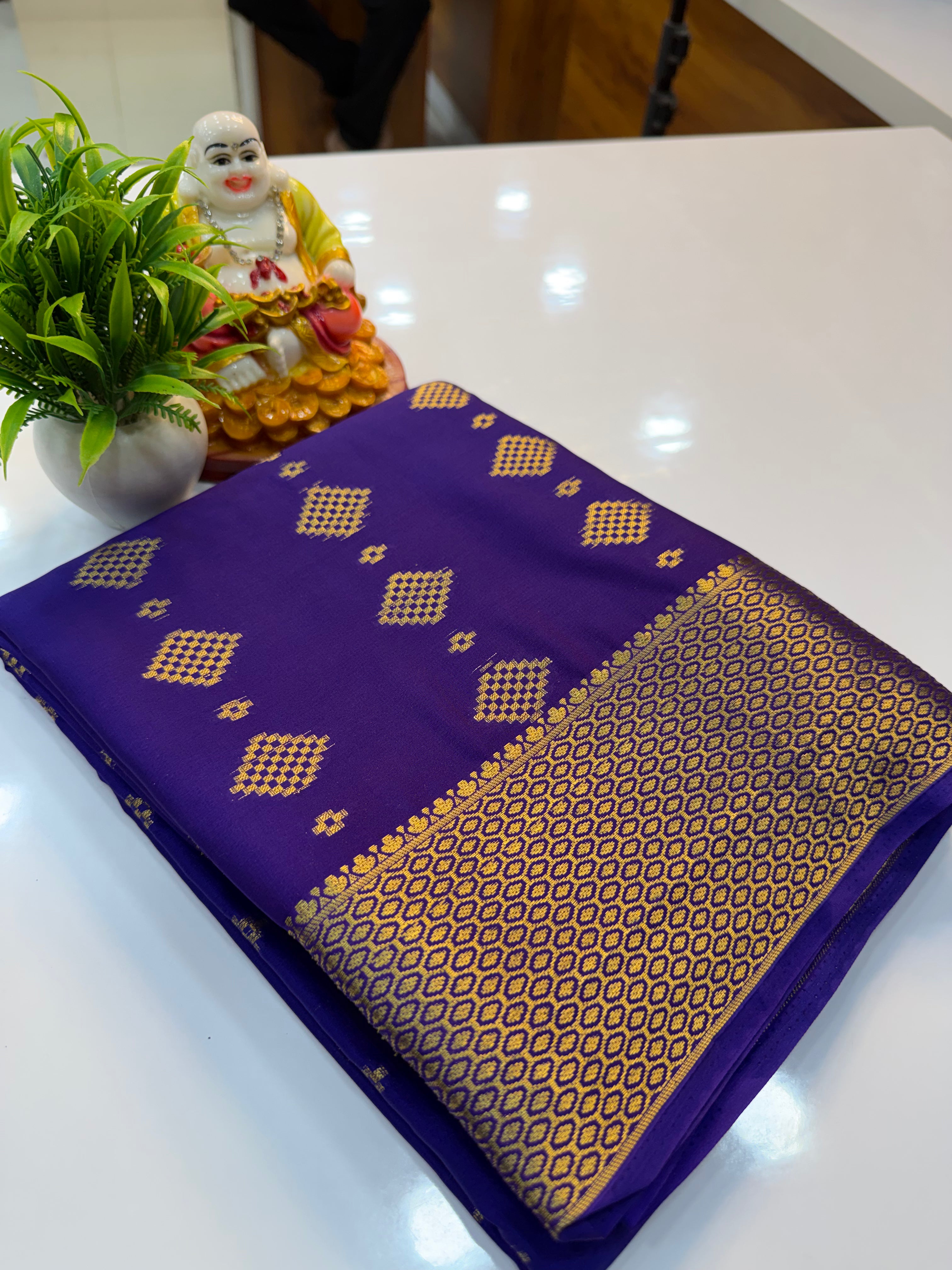 Premium Mysore Crepe Silk Saree with Beautiful Buttas & Rich Pallu | Padmavathi Silks and Sarees