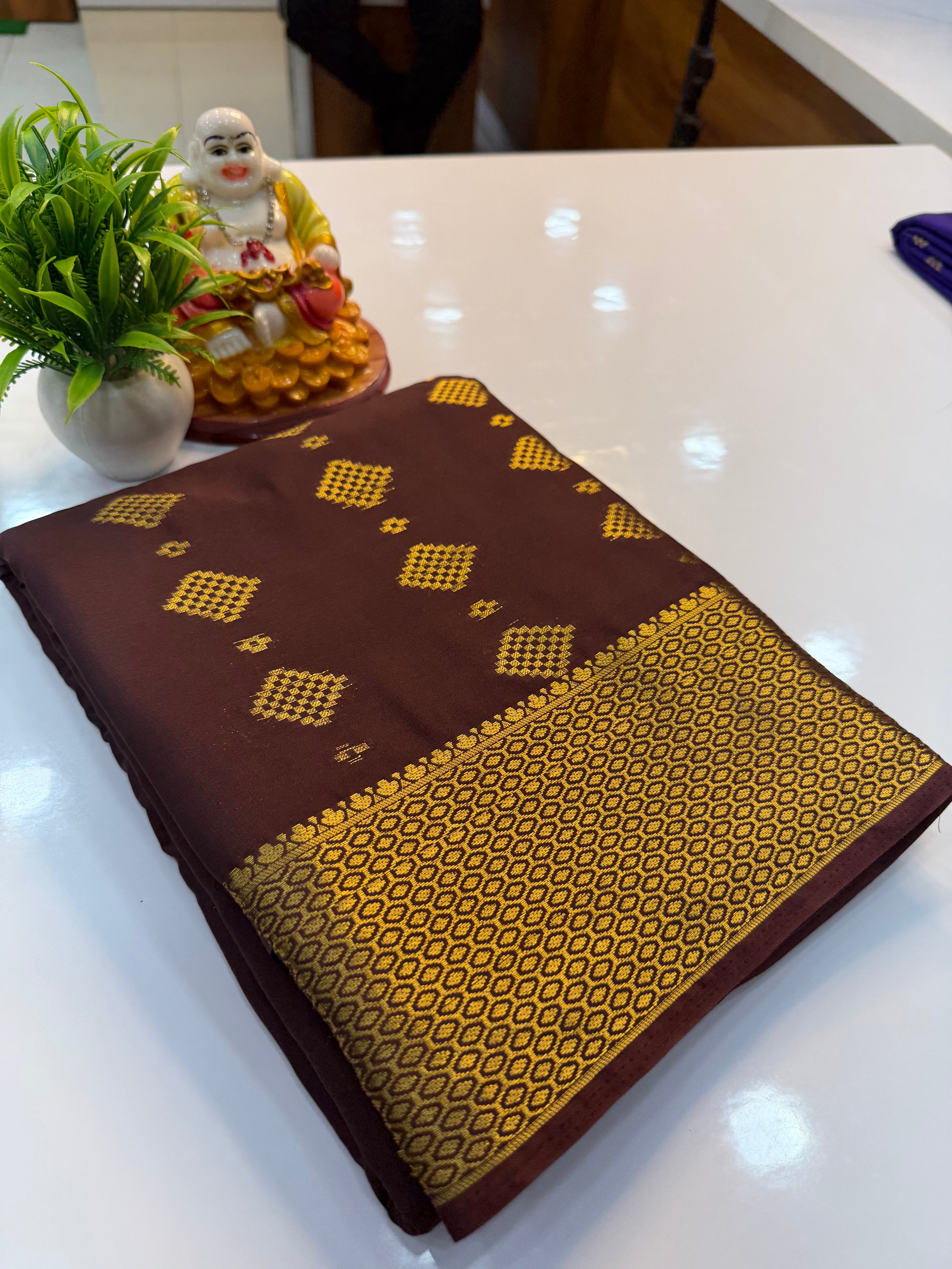 Premium Mysore Crepe Silk Saree with Beautiful Buttas & Rich Pallu | Padmavathi Silks and Sarees