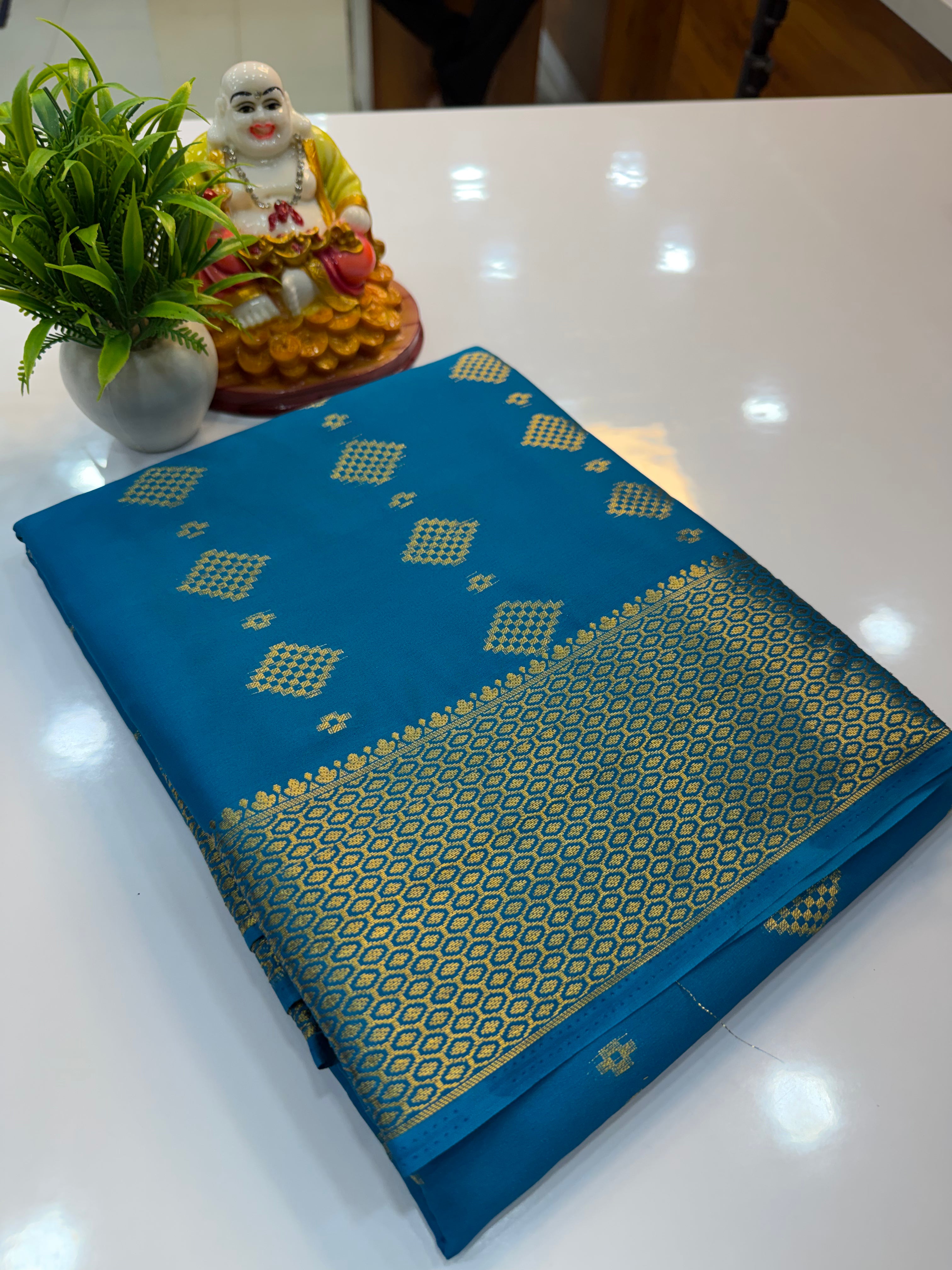 Premium Mysore Crepe Silk Saree with Beautiful Buttas & Rich Pallu | Padmavathi Silks and Sarees