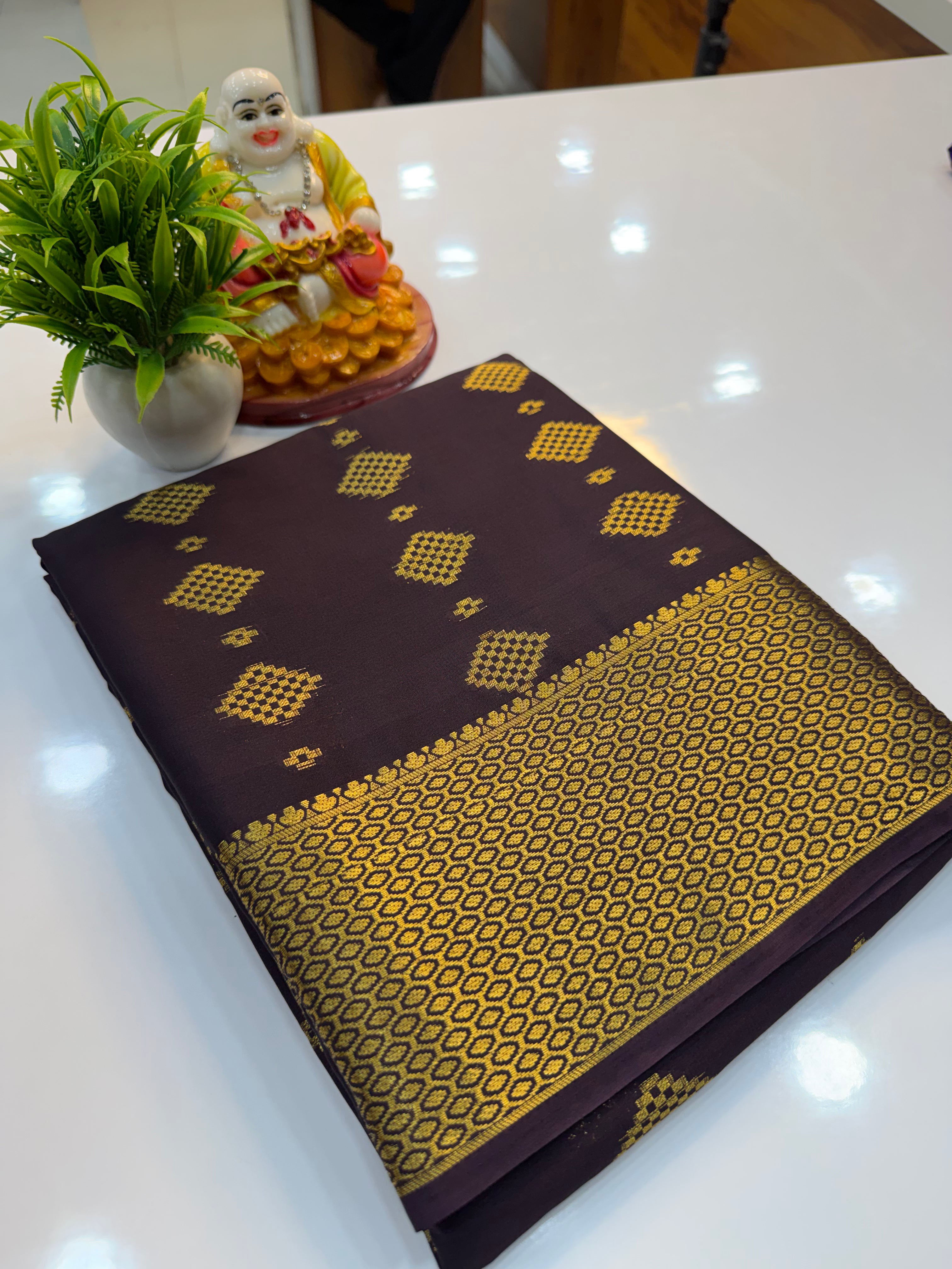 Premium Mysore Crepe Silk Saree with Beautiful Buttas & Rich Pallu | Padmavathi Silks and Sarees