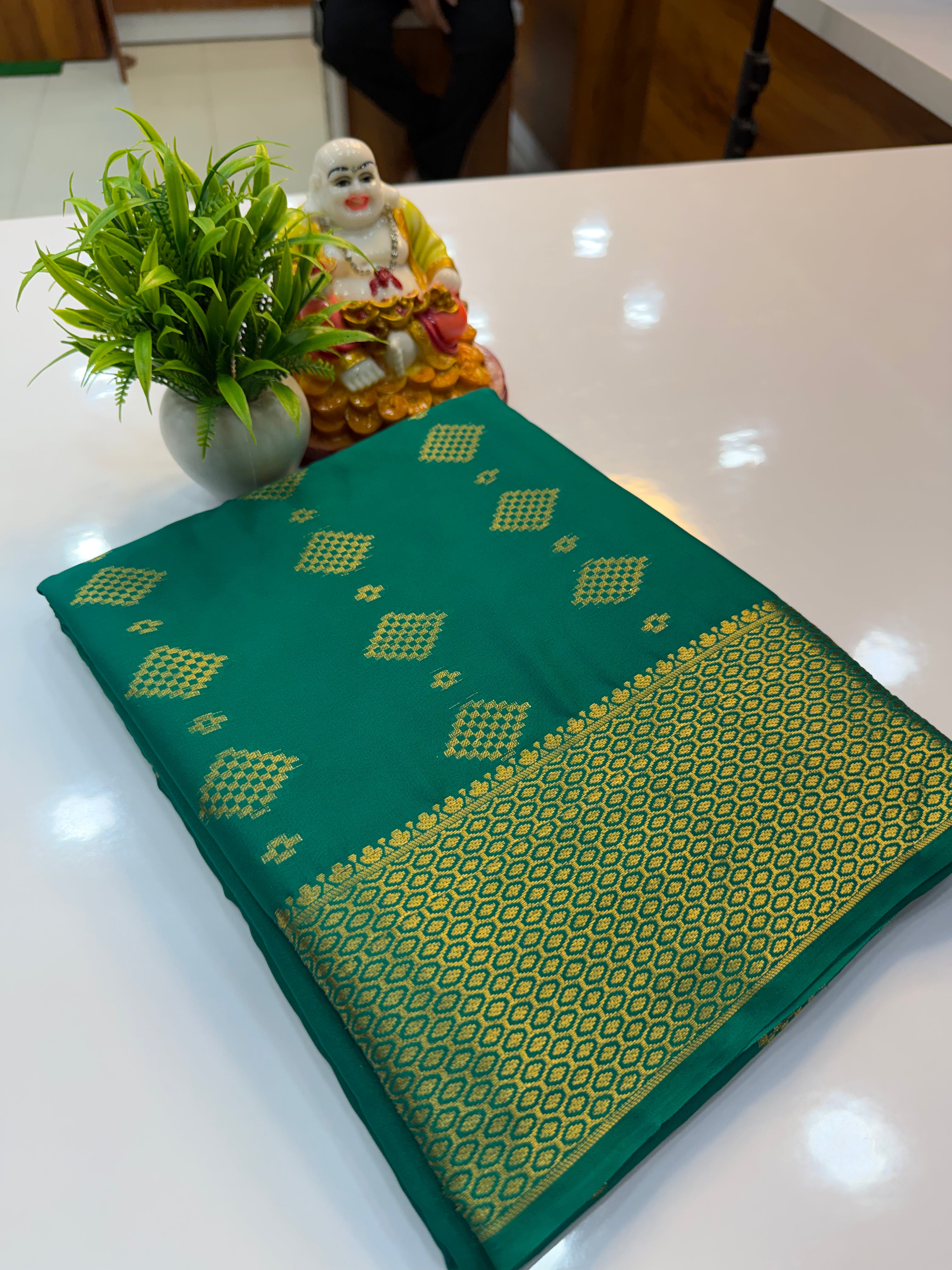 Premium Mysore Crepe Silk Saree with Beautiful Buttas & Rich Pallu | Padmavathi Silks and Sarees