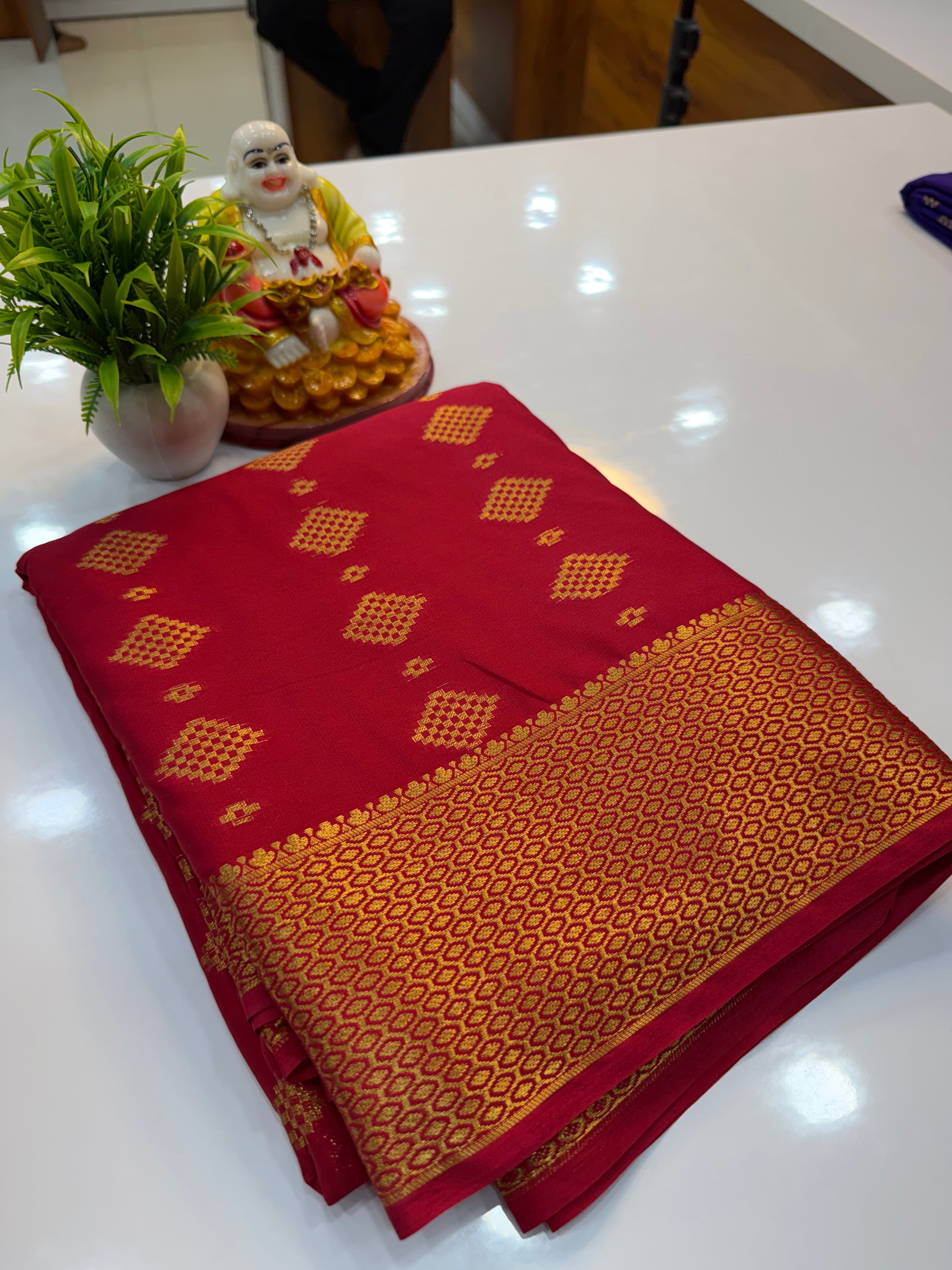 Premium Mysore Crepe Silk Saree with Beautiful Buttas & Rich Pallu | Padmavathi Silks and Sarees