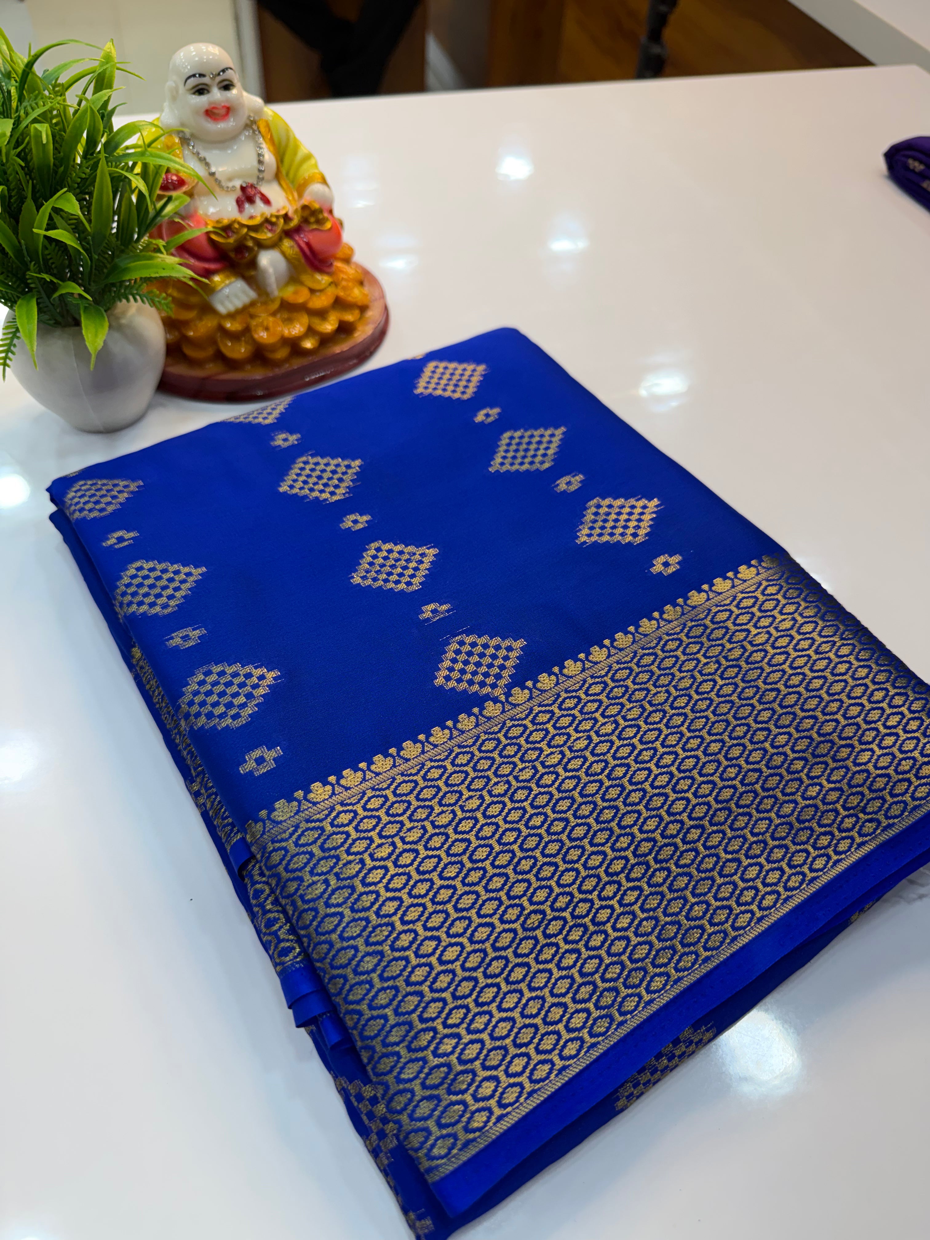 Premium Mysore Crepe Silk Saree with Beautiful Buttas & Rich Pallu | Padmavathi Silks and Sarees