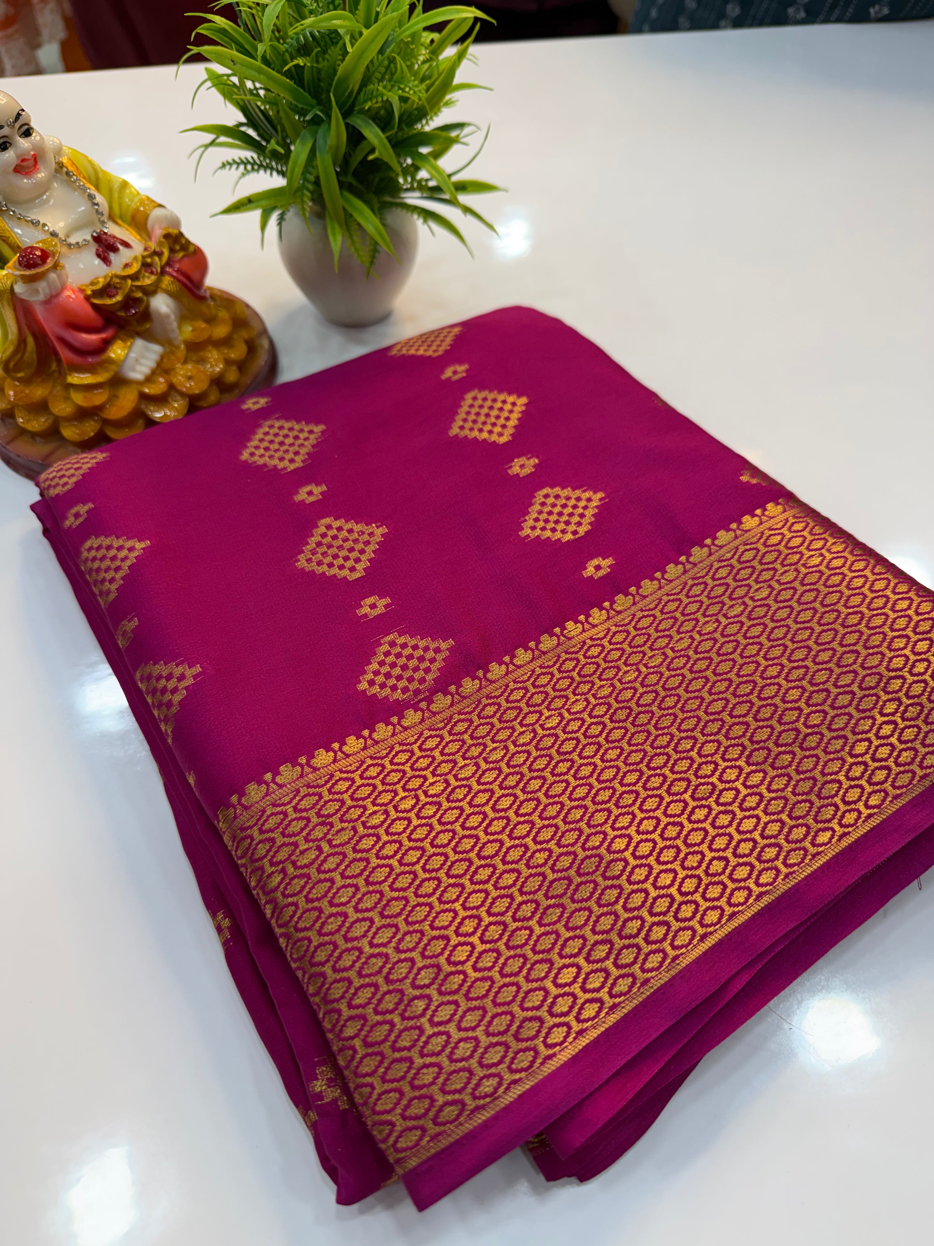 Premium Mysore Crepe Silk Saree with Beautiful Buttas & Rich Pallu | Padmavathi Silks and Sarees