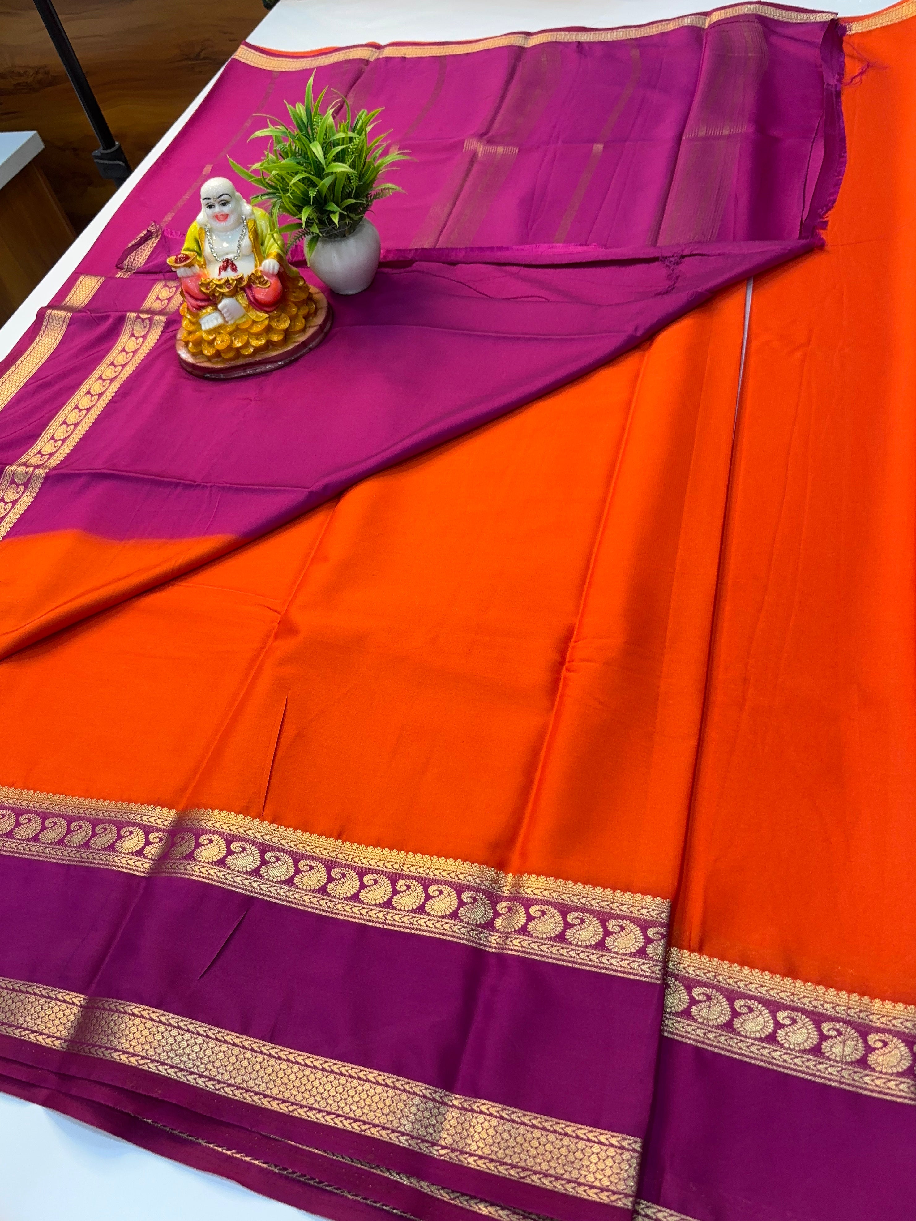 Mysore Crepe Silk Saree with Mango Bentex Border