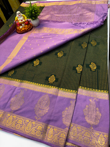 Premium Georgette Saree with Checks Pattern, Leaf & Mango Design