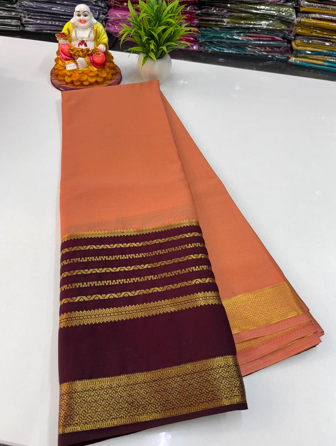Mysore Crepe Silk Saree with Contrast Pallu & Blouse