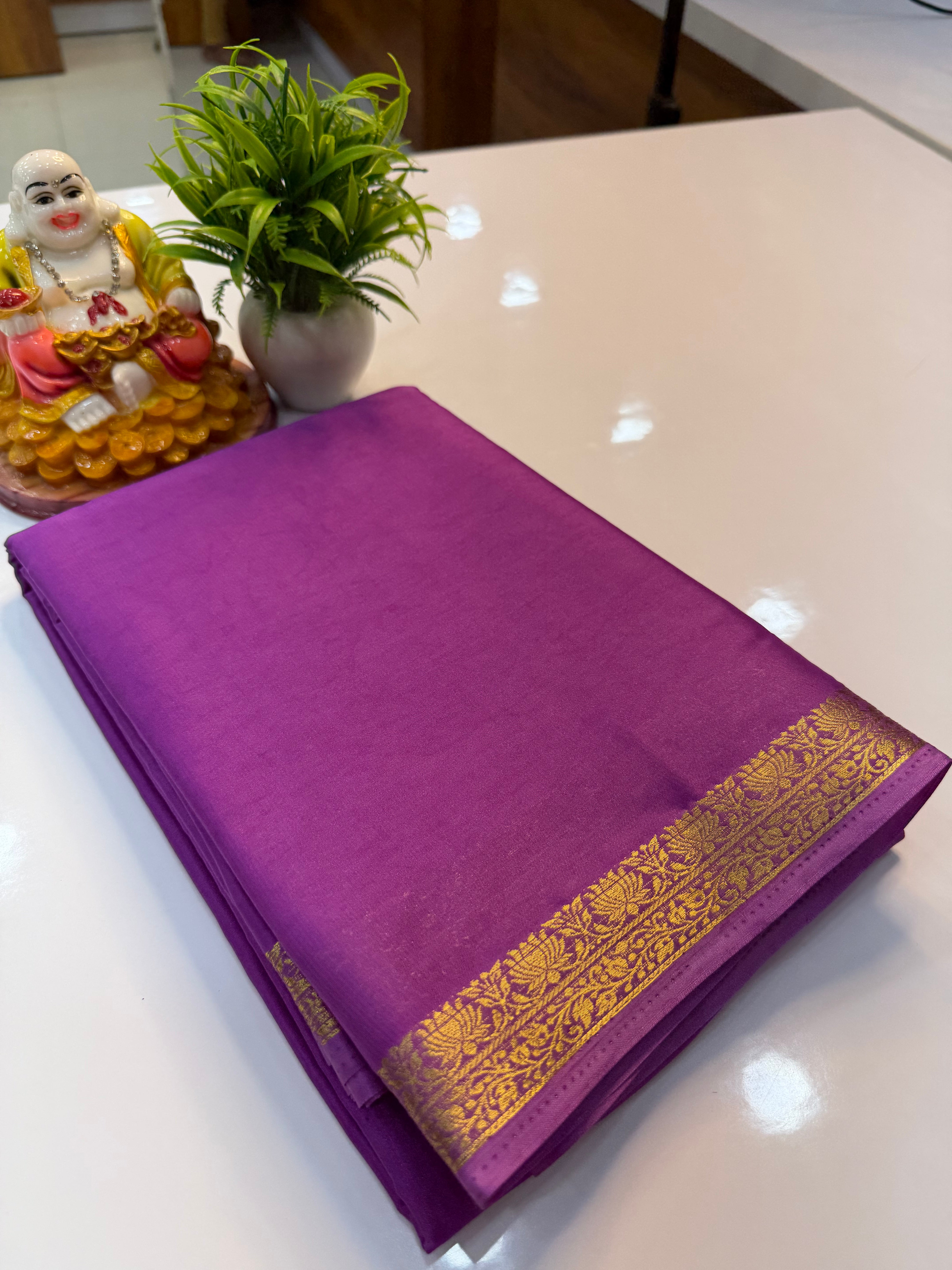 Mysore Crepe Silk Saree with Lotus Small Border & Chit Pallu…