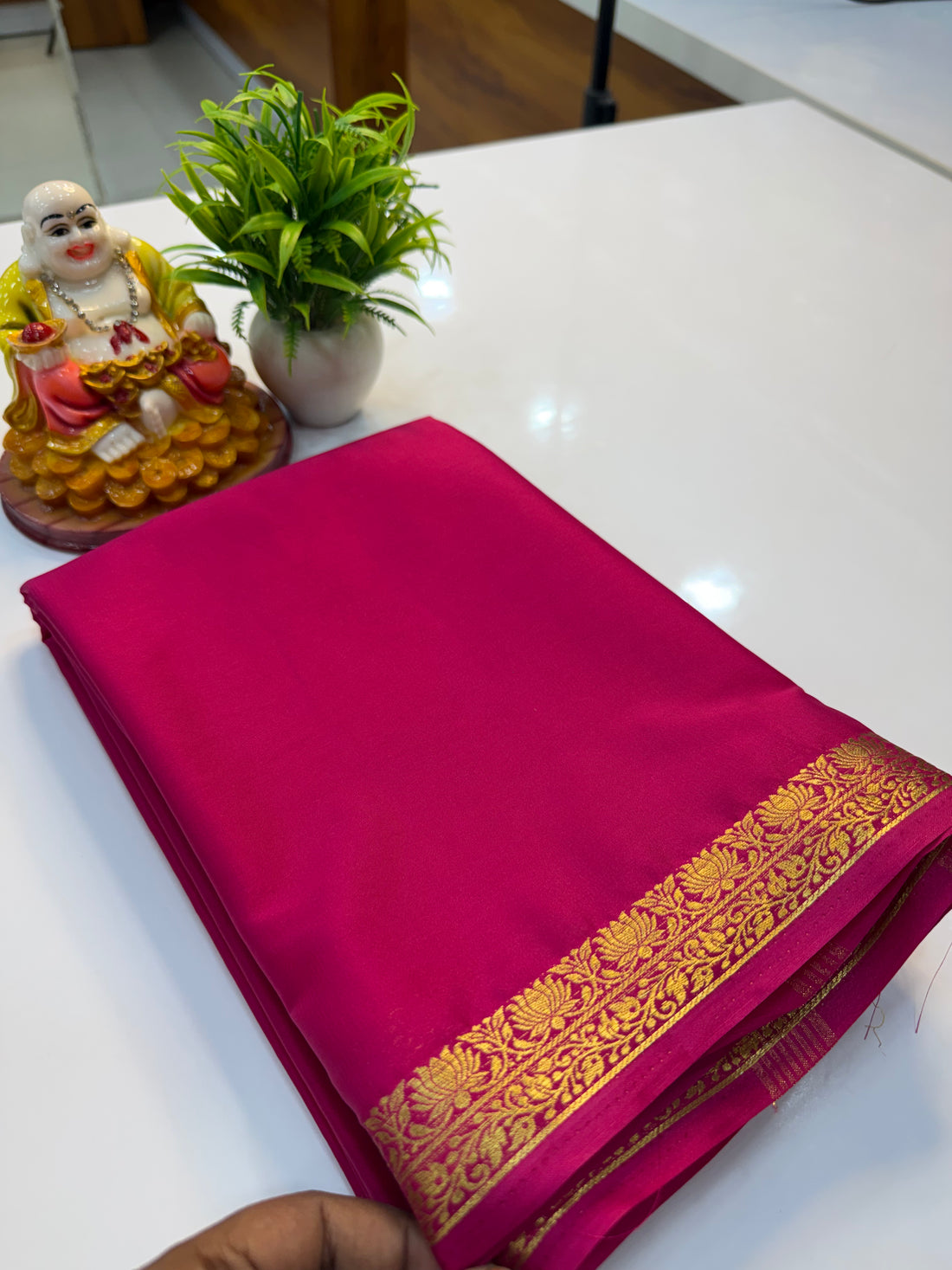 Mysore Crepe Silk Saree with Lotus Small Border & Chit Pallu…