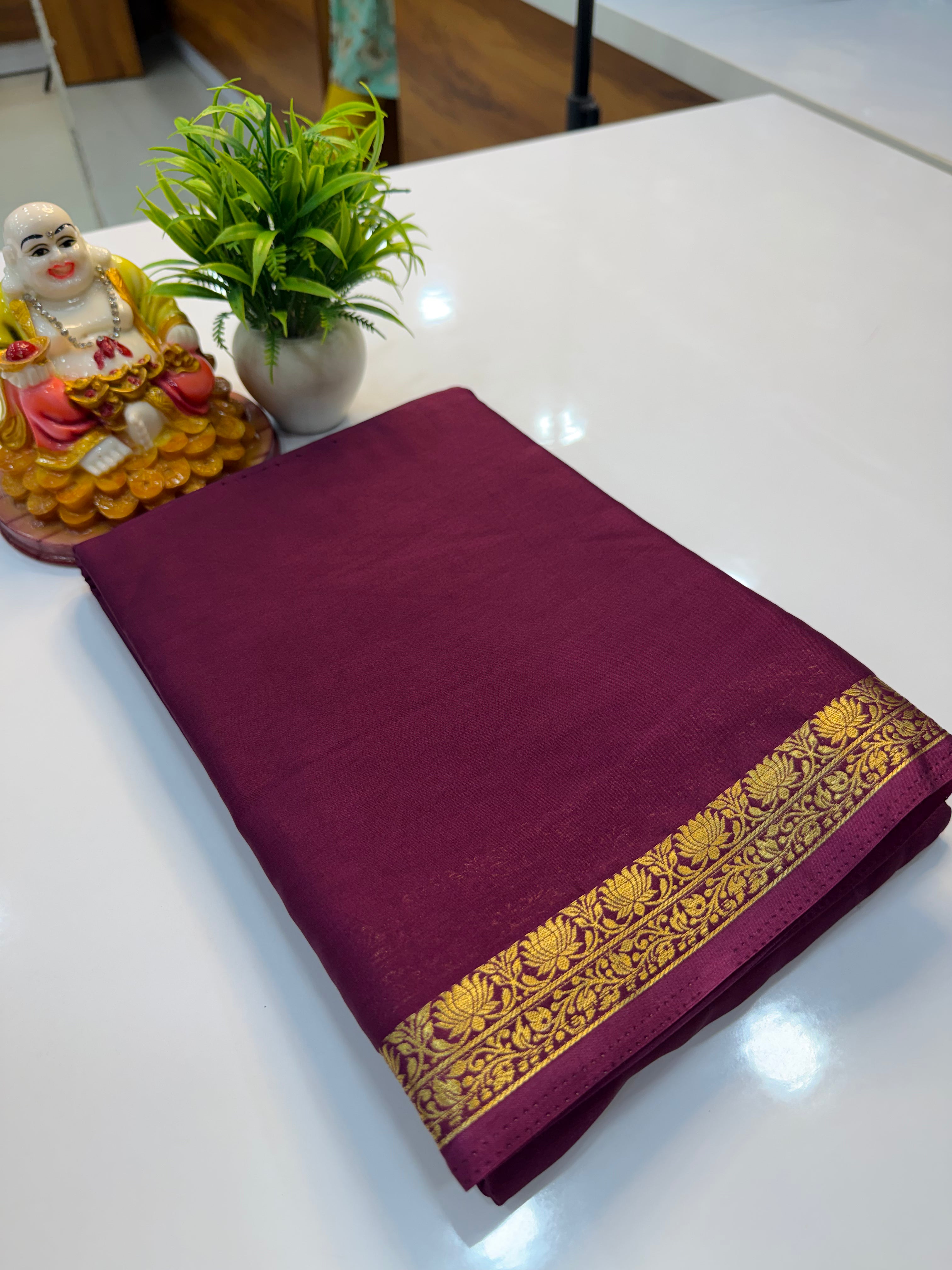 Mysore Crepe Silk Saree with Lotus Small Border & Chit Pallu…