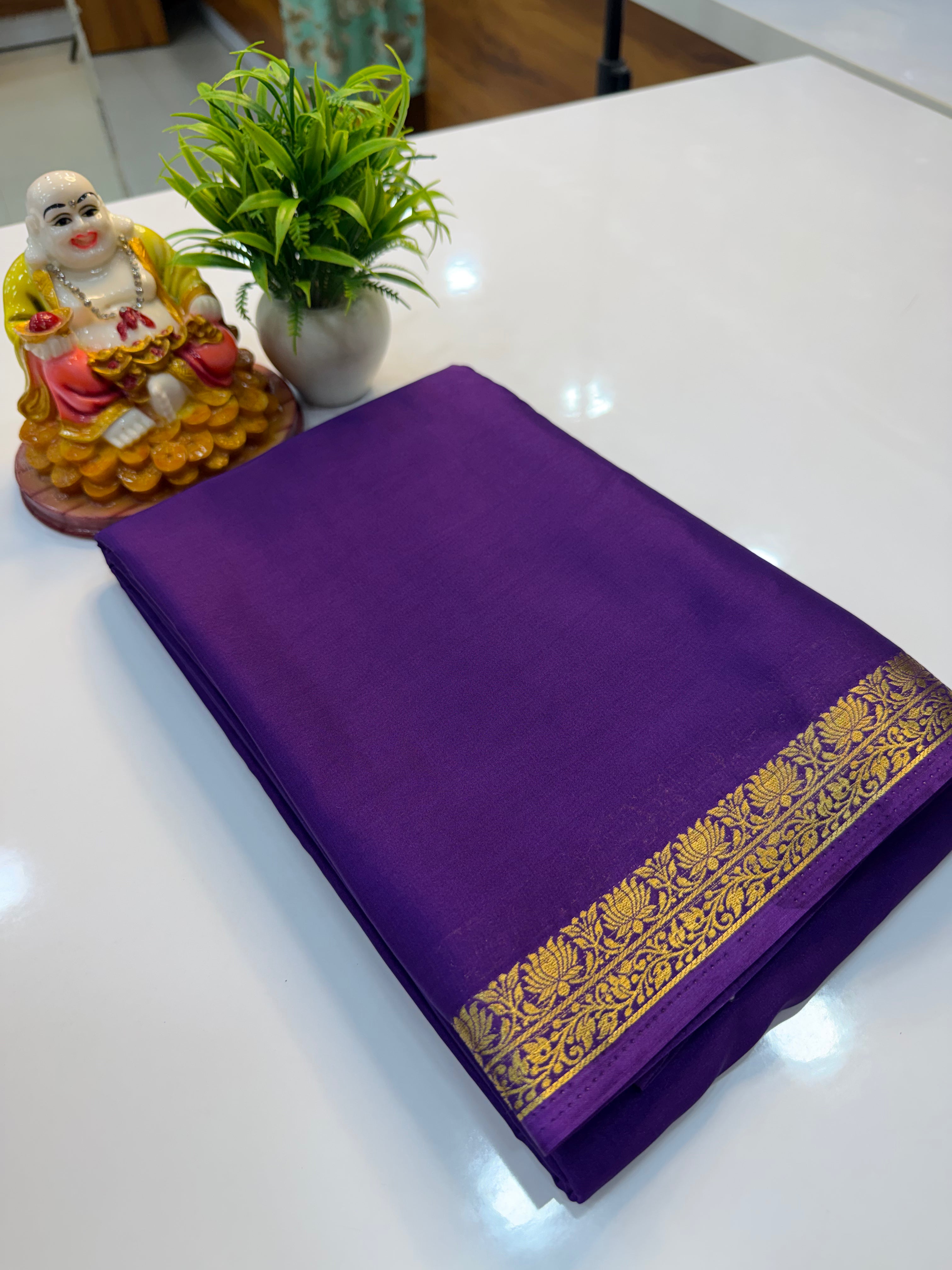 Mysore Crepe Silk Saree with Lotus Small Border & Chit Pallu…