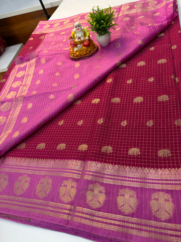 Mysore Crepe Silk Saree with Elephant & Peacock Design…
