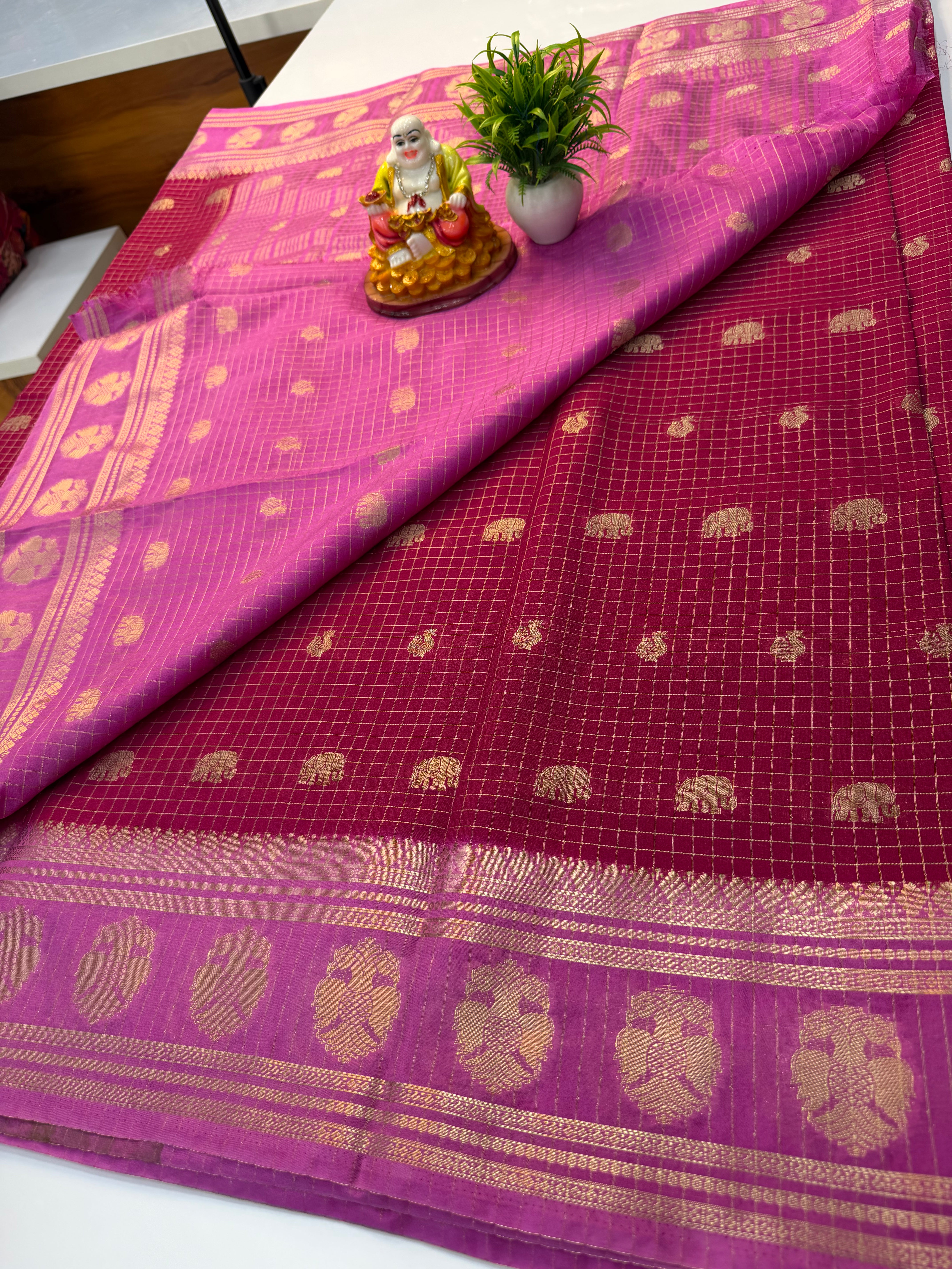 Mysore Crepe Silk Saree with Elephant & Peacock Design…