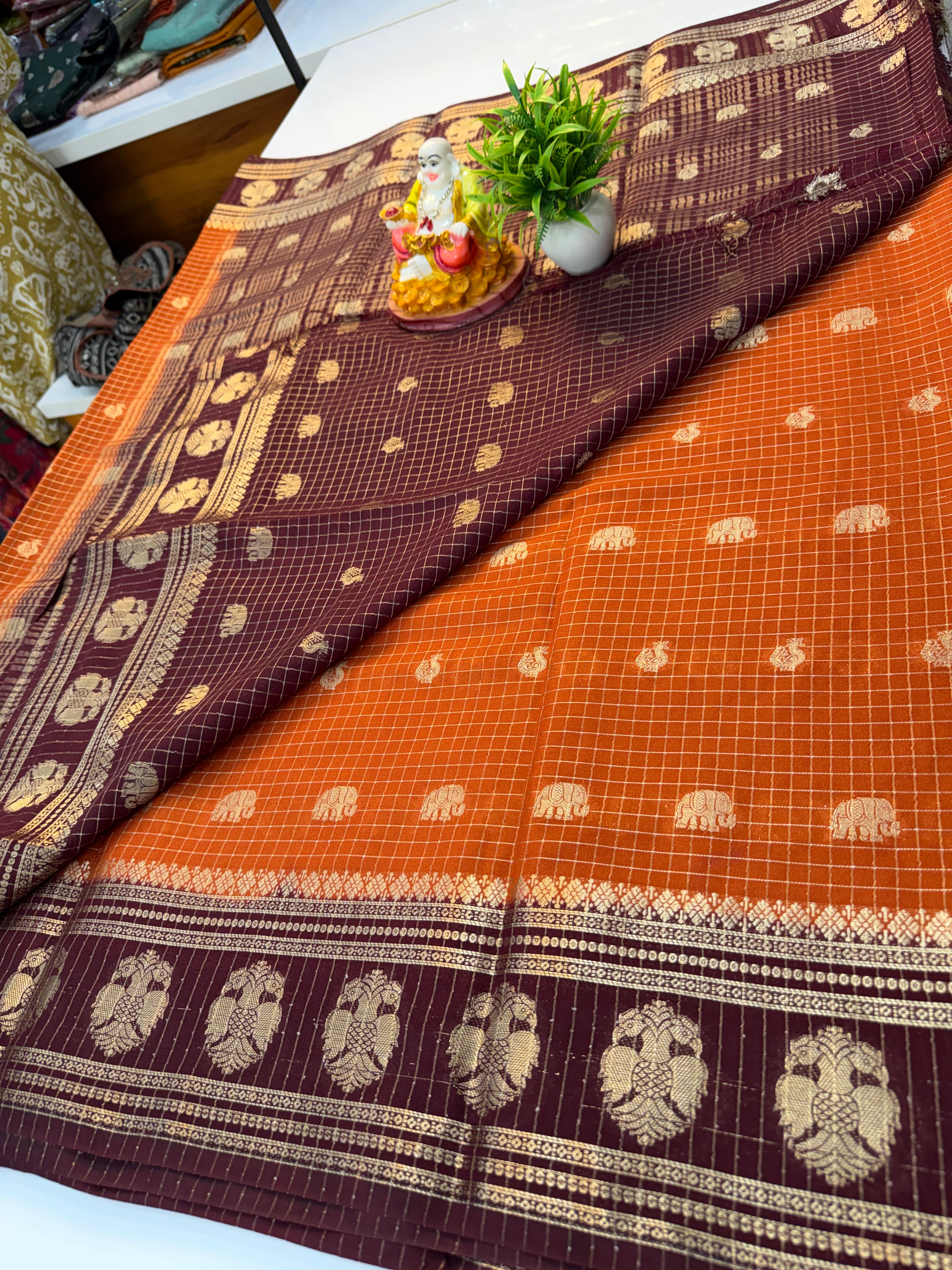 Mysore Crepe Silk Saree with Elephant & Peacock Design…