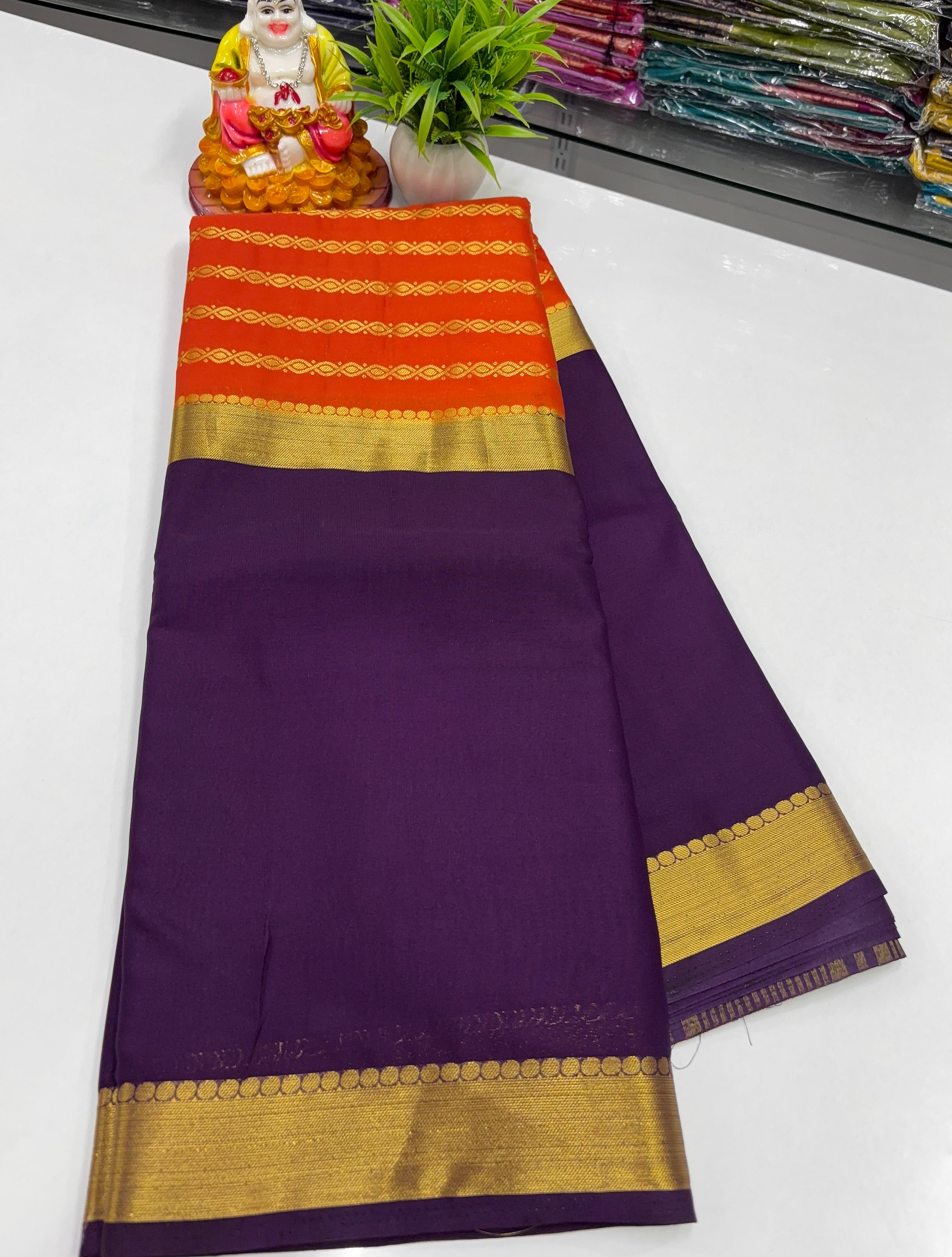 Mysore Crepe Silk Saree with Elegant Center Print