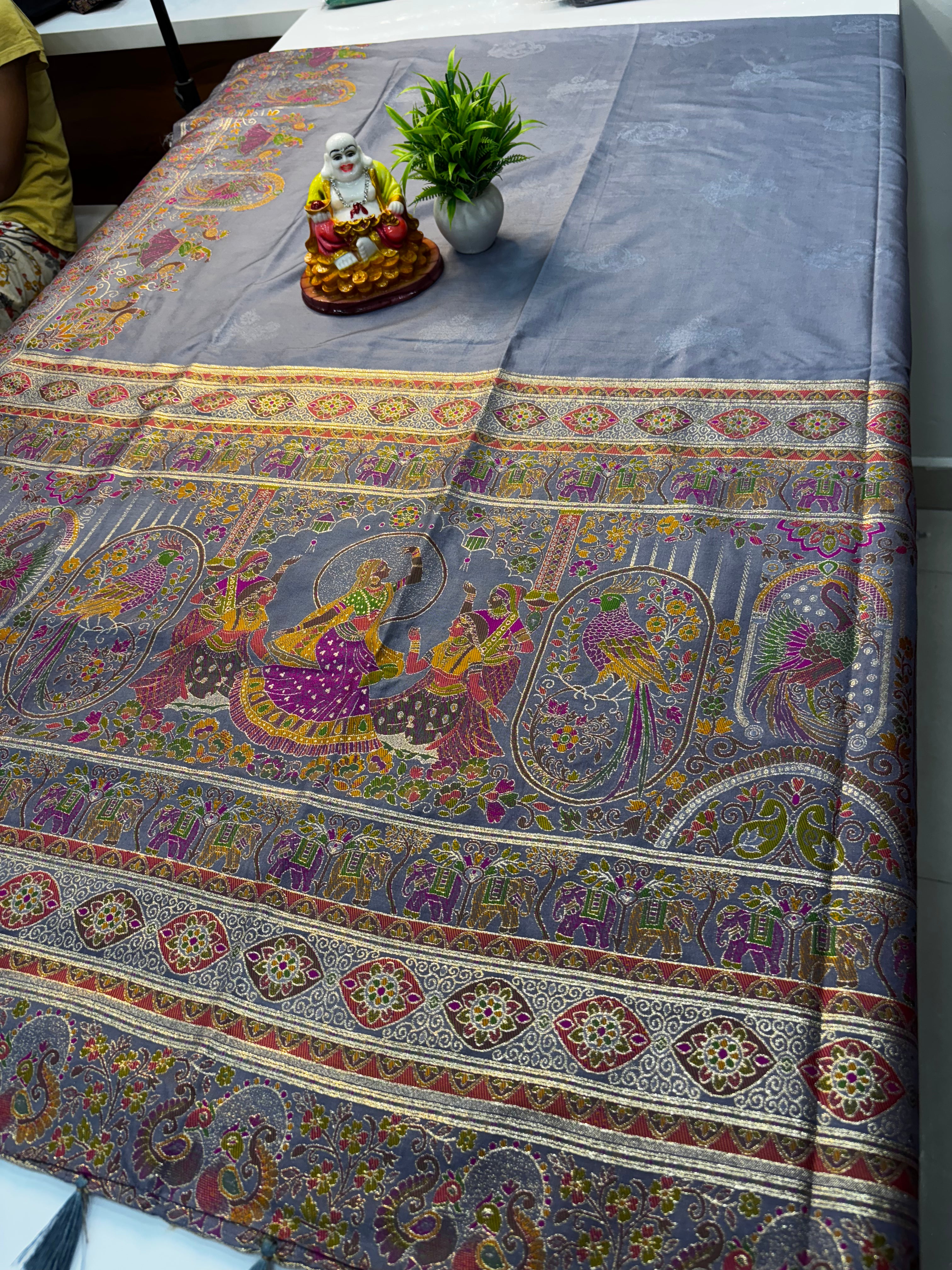 Premium Semi Silk Saree with Pashmina Design & Dancing Doll Concept  Elevate your ethnic wardrobe with this exquisite premium semi silk saree, beautifully
