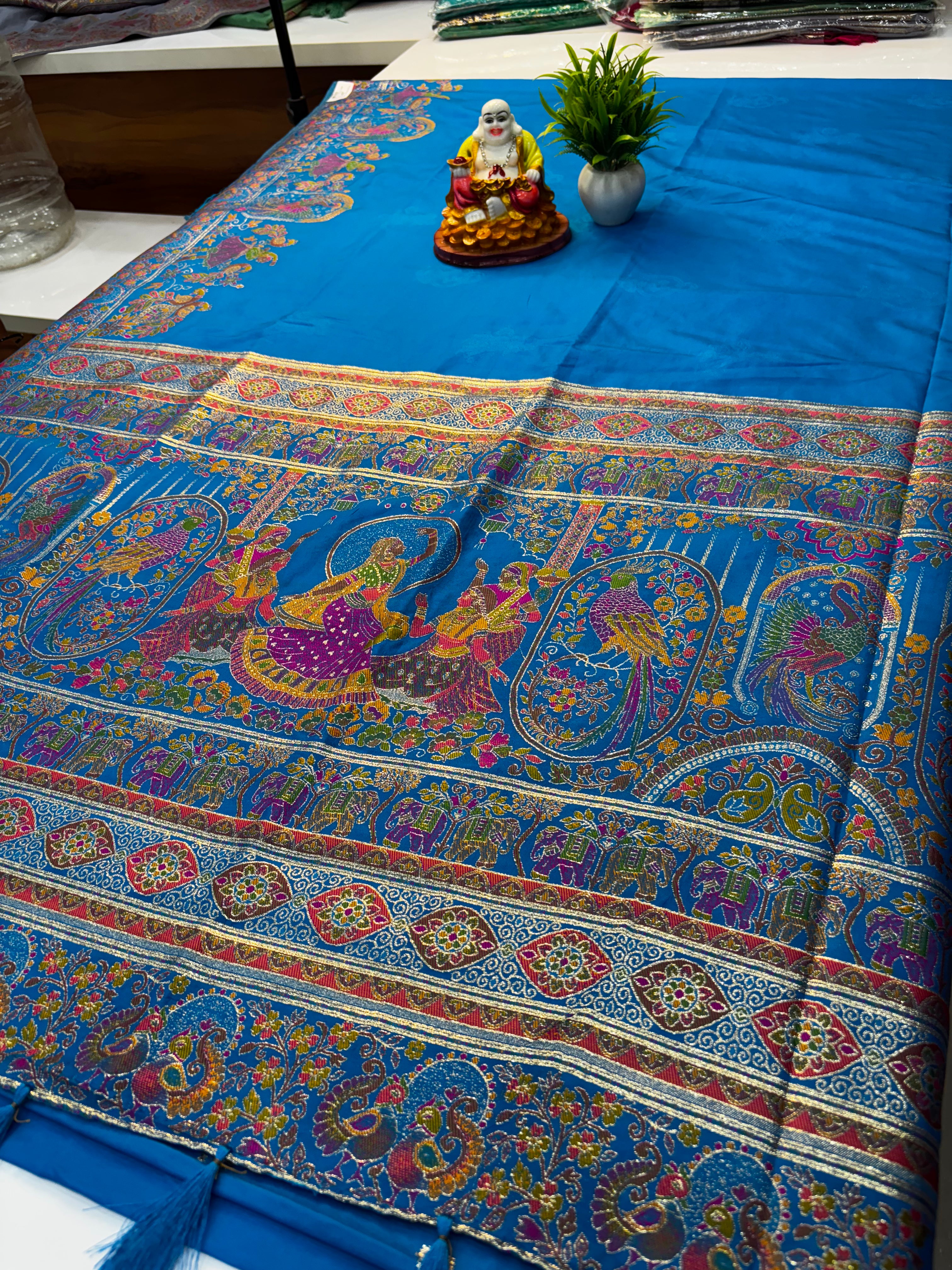 Premium Semi Silk Saree with Pashmina Design & Dancing Doll Concept  Elevate your ethnic wardrobe with this exquisite premium semi silk saree, beautifully