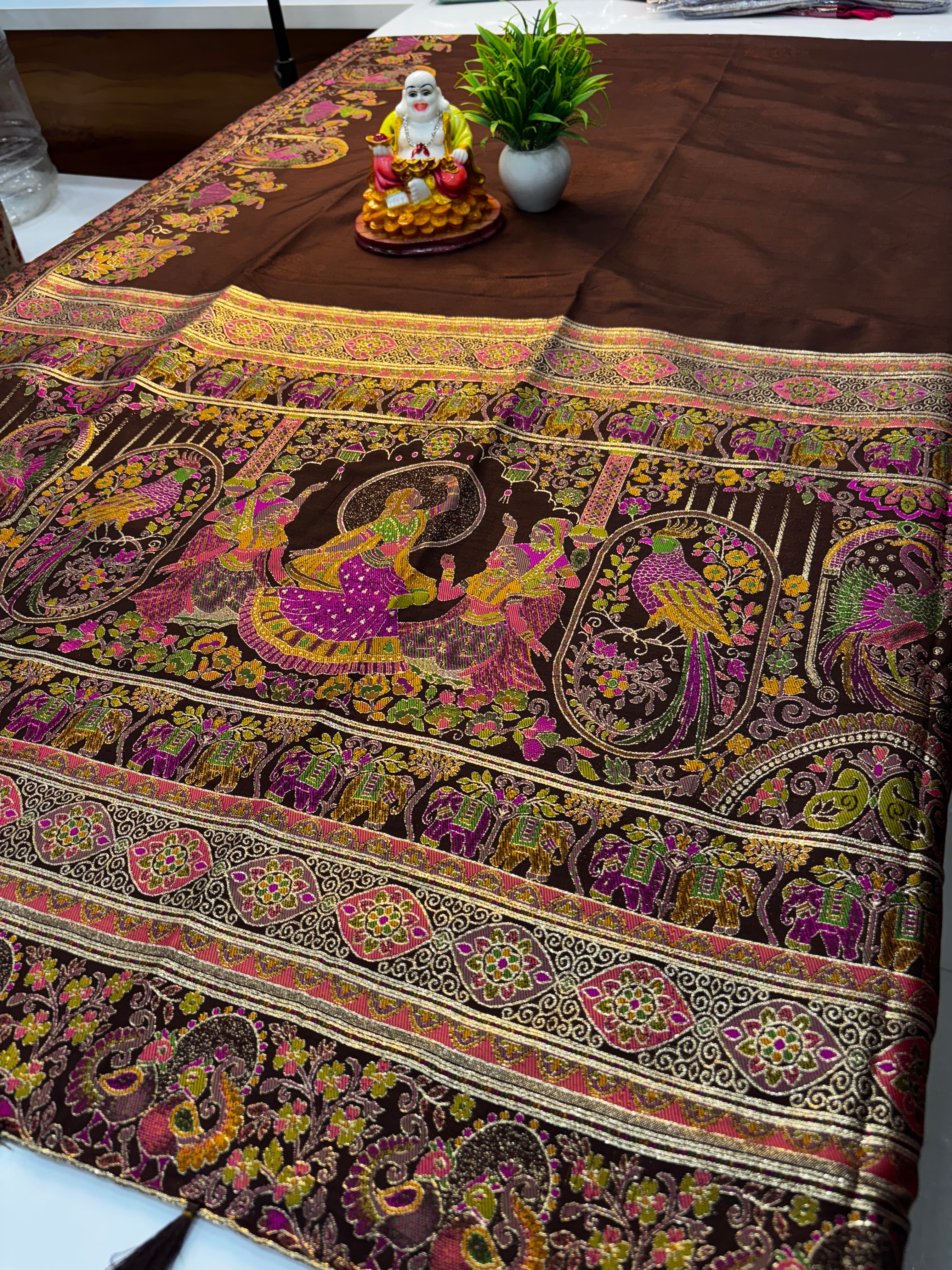 Premium Semi Silk Saree with Pashmina Design & Dancing Doll Concept  Elevate your ethnic wardrobe with this exquisite premium semi silk saree, beautifully