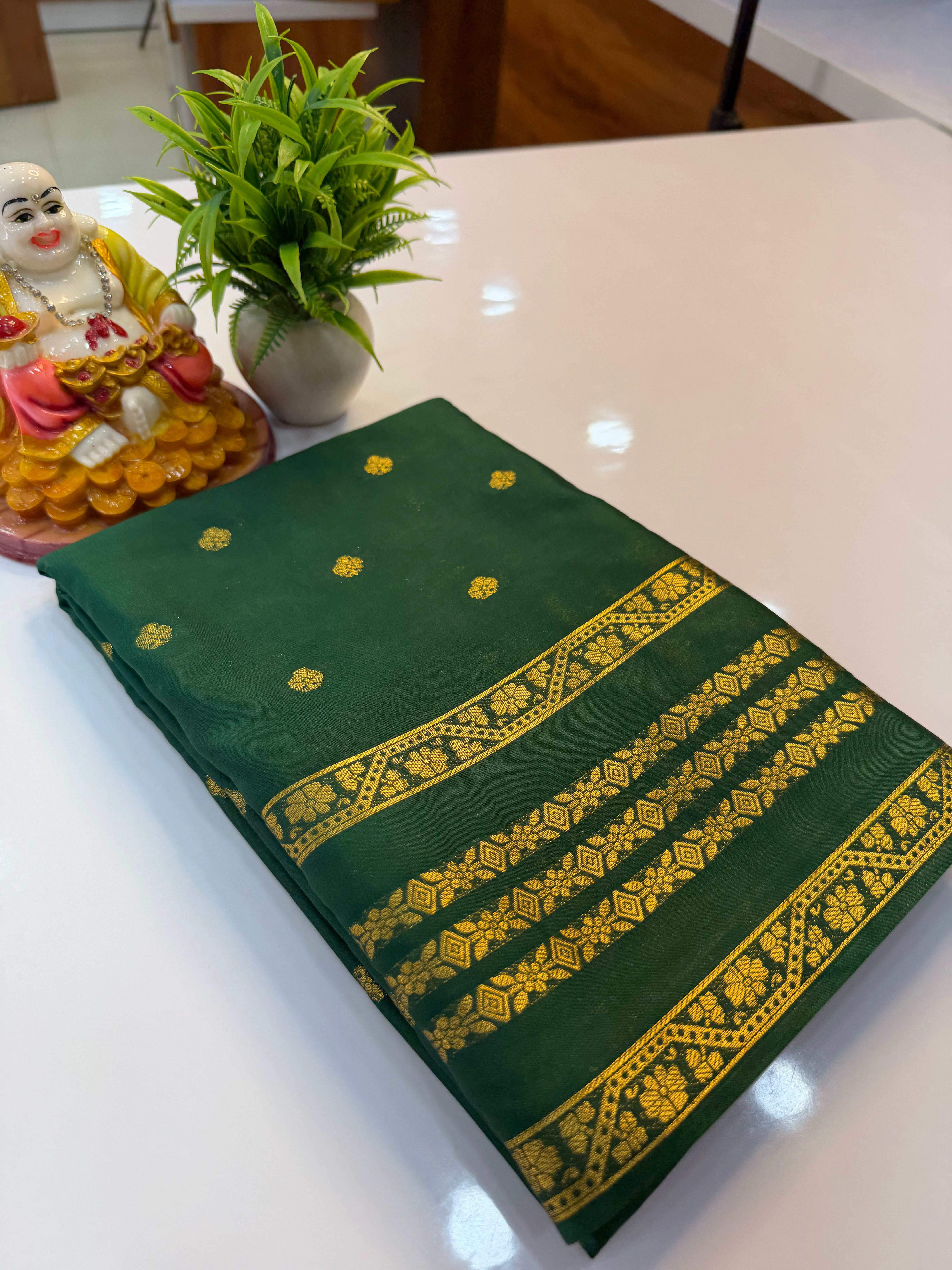 Mysore Crepe Silk Saree with Buttas & Self Blouse…