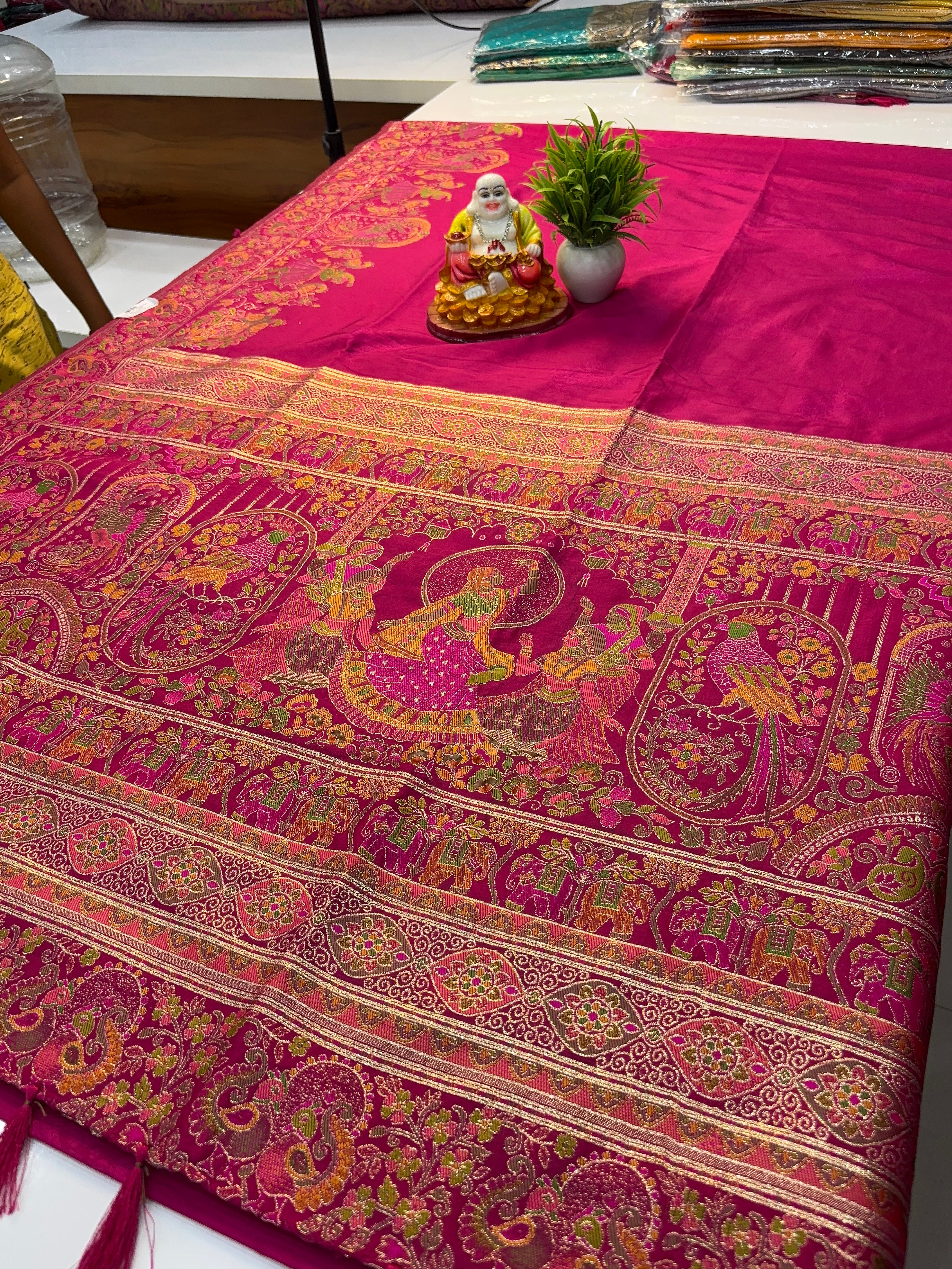 Premium Semi Silk Saree with Pashmina Design & Dancing Doll Concept  Elevate your ethnic wardrobe with this exquisite premium semi silk saree, beautifully